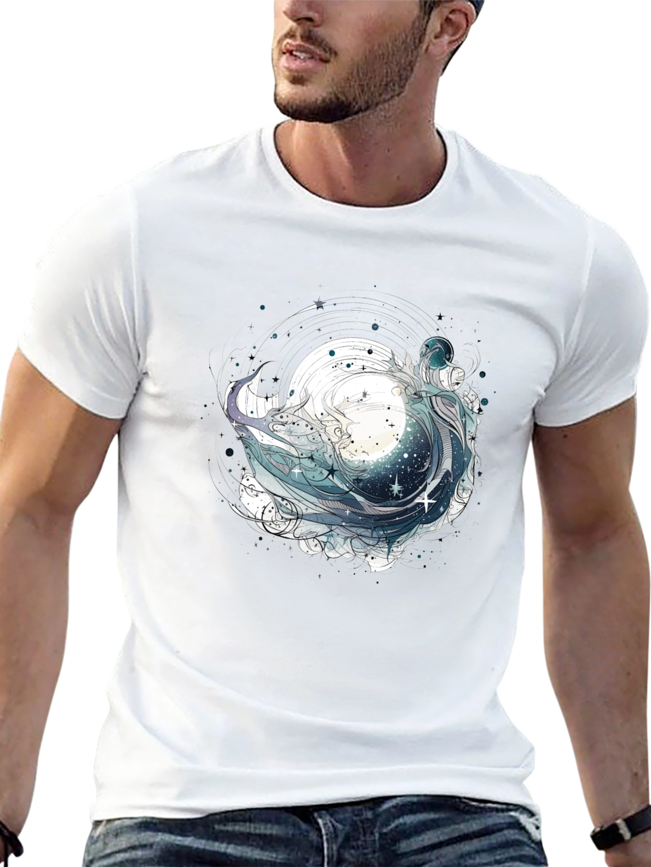 Celestial Wave Graphic Tee - Black