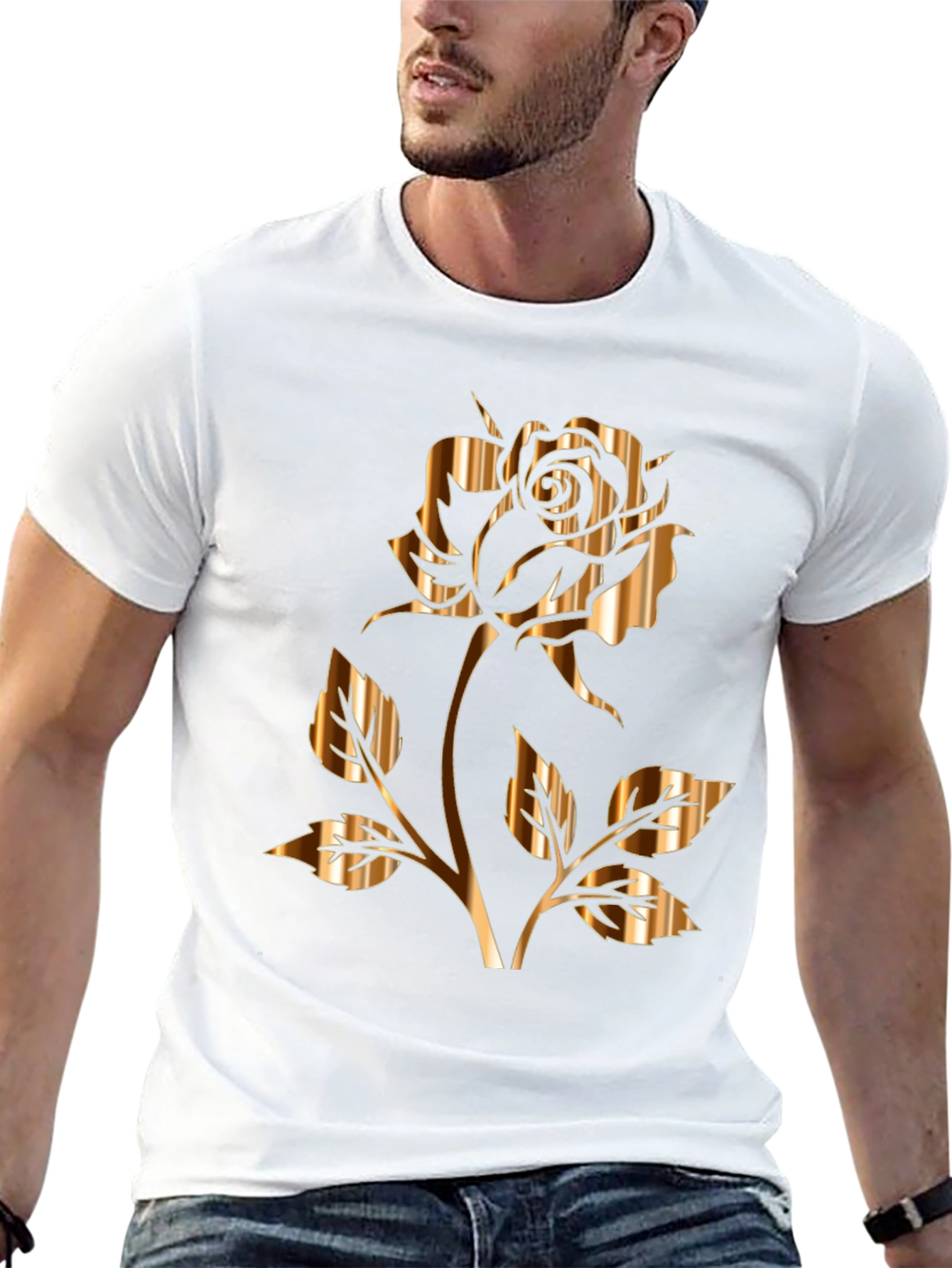 Golden Rose Graphic Tee - Stylish Mens Black T-Shirt