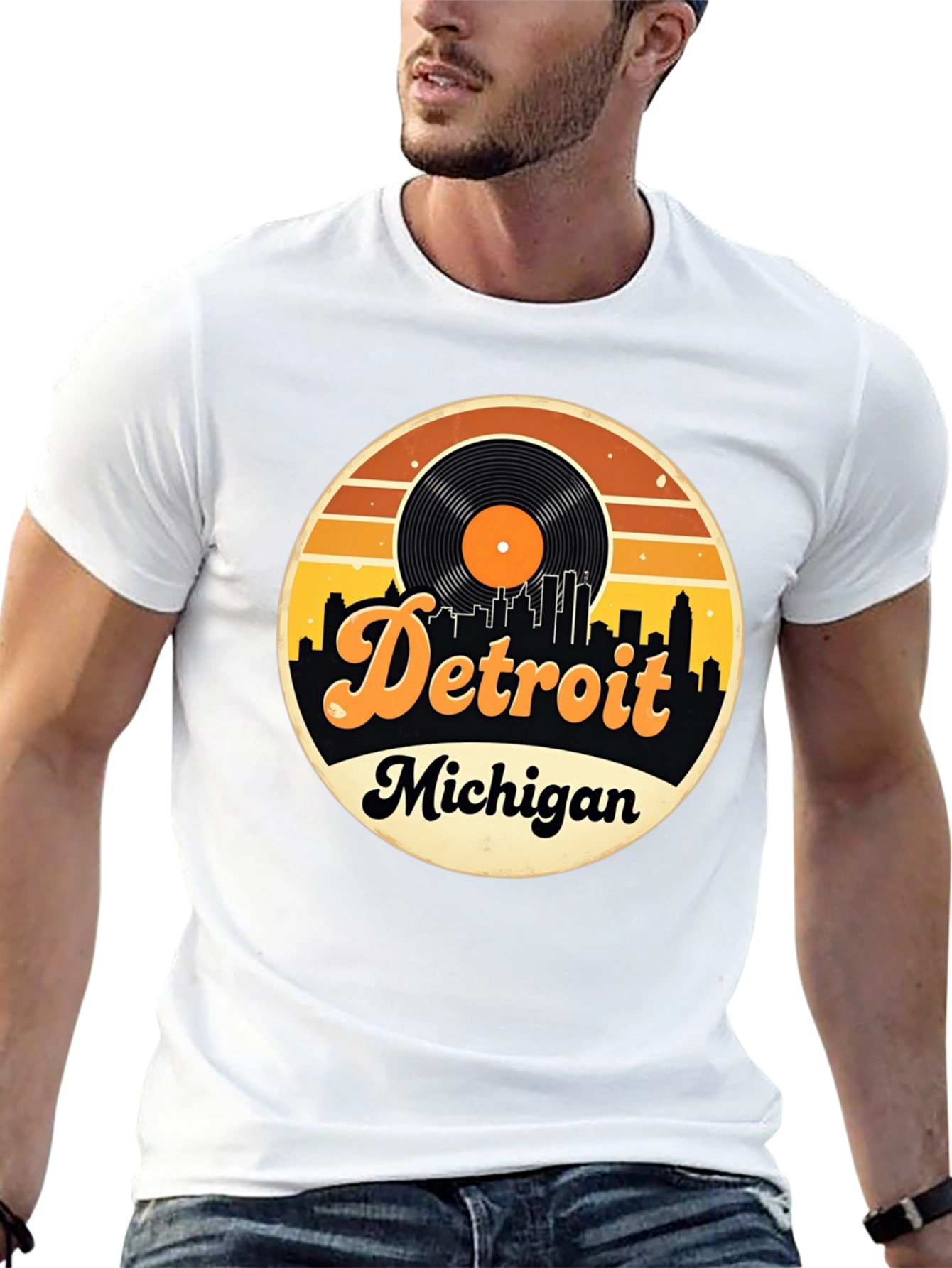 Detroit Michigan Retro Vinyl Record T-Shirt