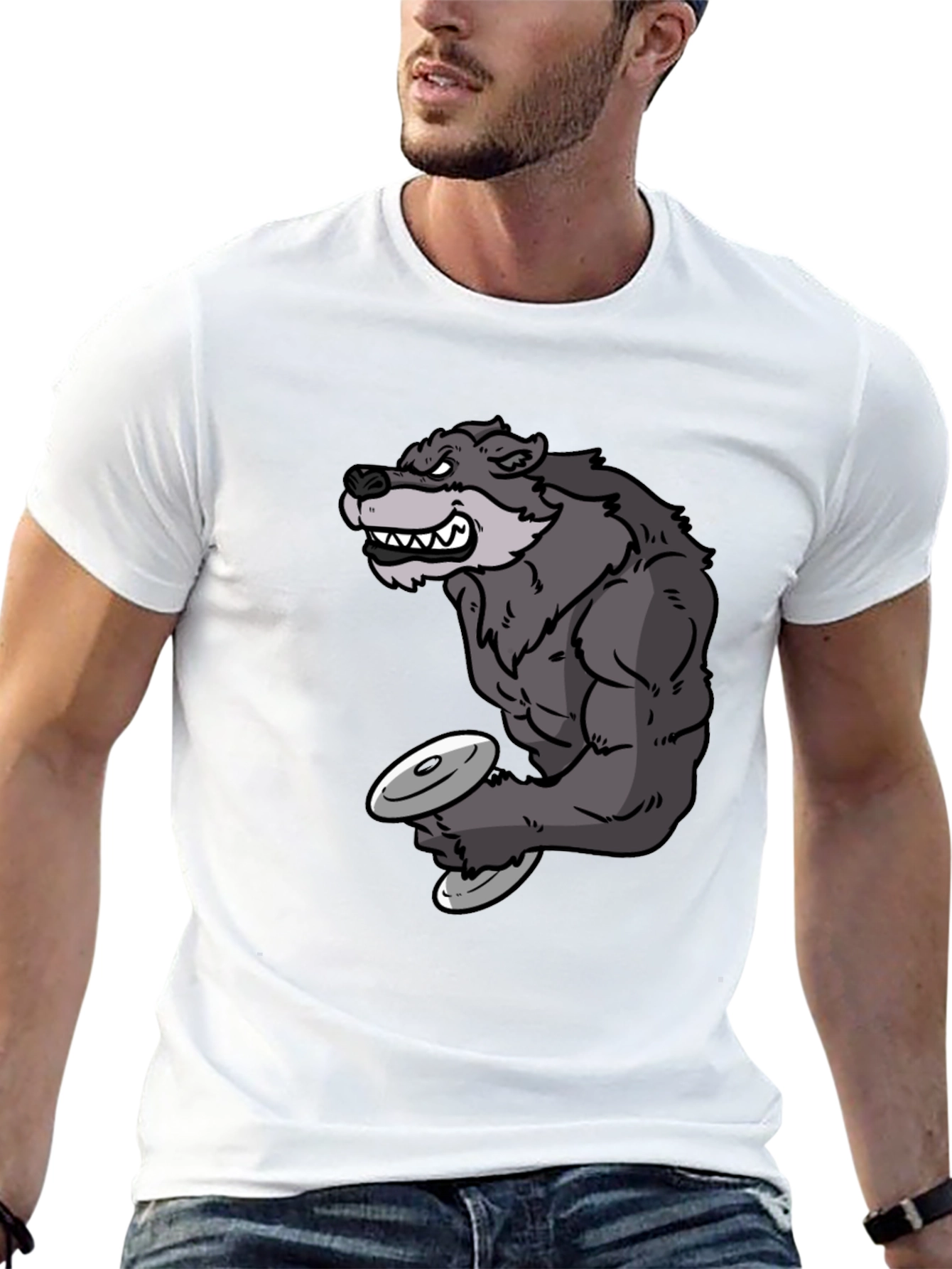 Wolf Lifting Weights Graphic Tee - Black