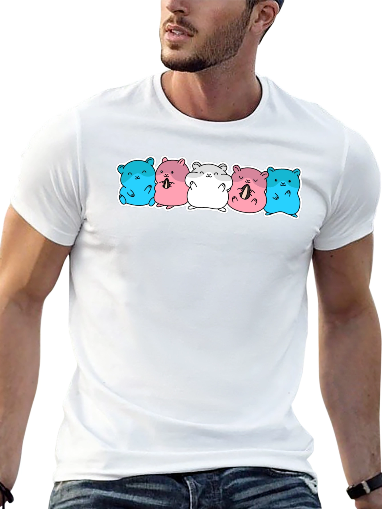 Cute Hamster Pattern Black T-Shirt