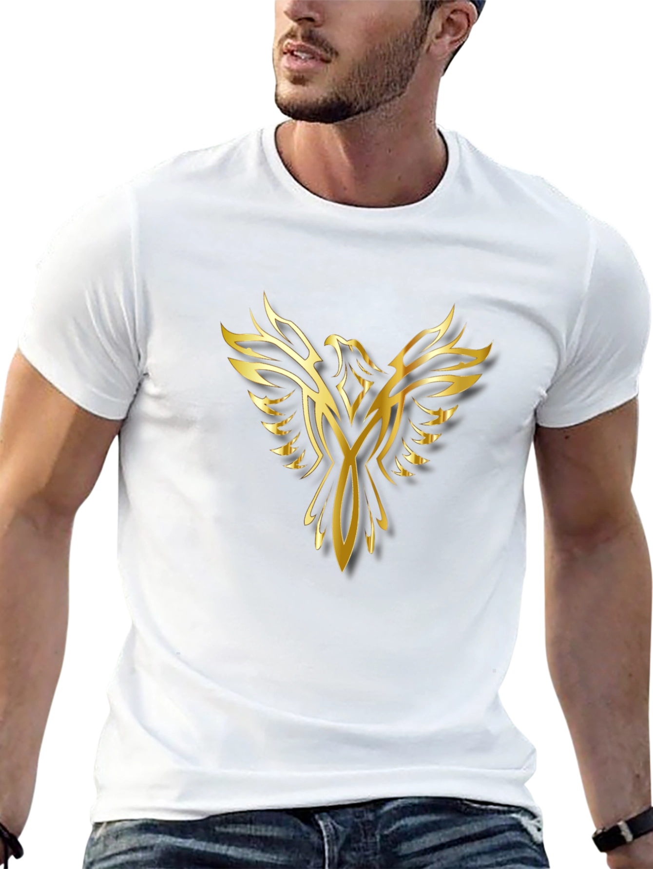 Golden Phoenix Graphic Print Black T-Shirt