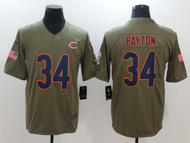 Men's Chicago Bears Walter Payton #34 Army Green Game Jerseys
