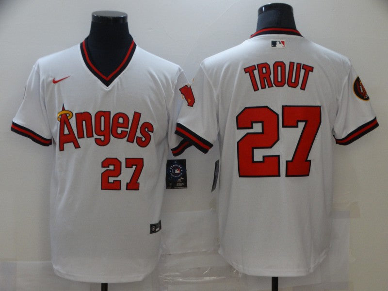 Men's Los Angeles Angels Mike Trout #27 White Printed Baseball Jerseys