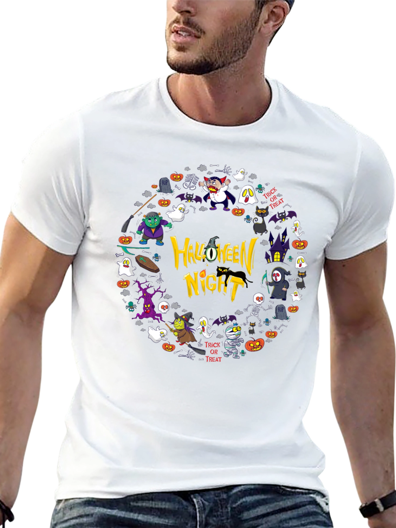 Halloween Night Graphic Print Black T-Shirt