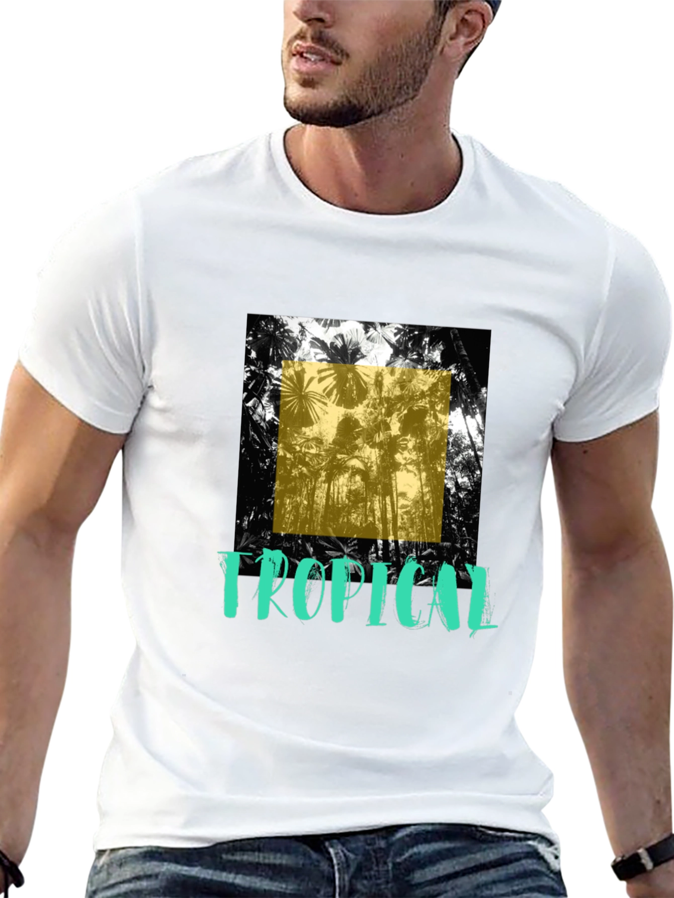 Tropical Graphic Print Black T-Shirt