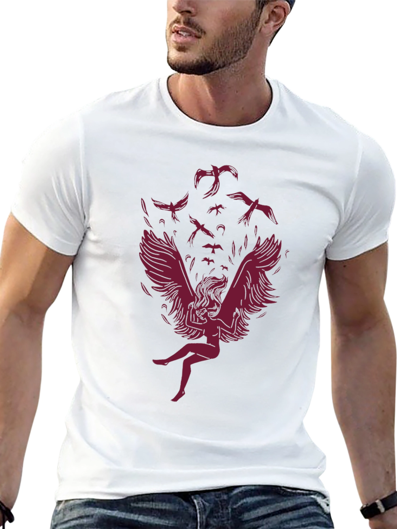 Winged Woman Graphic Tee - Stylish Dark Cotton Shirt