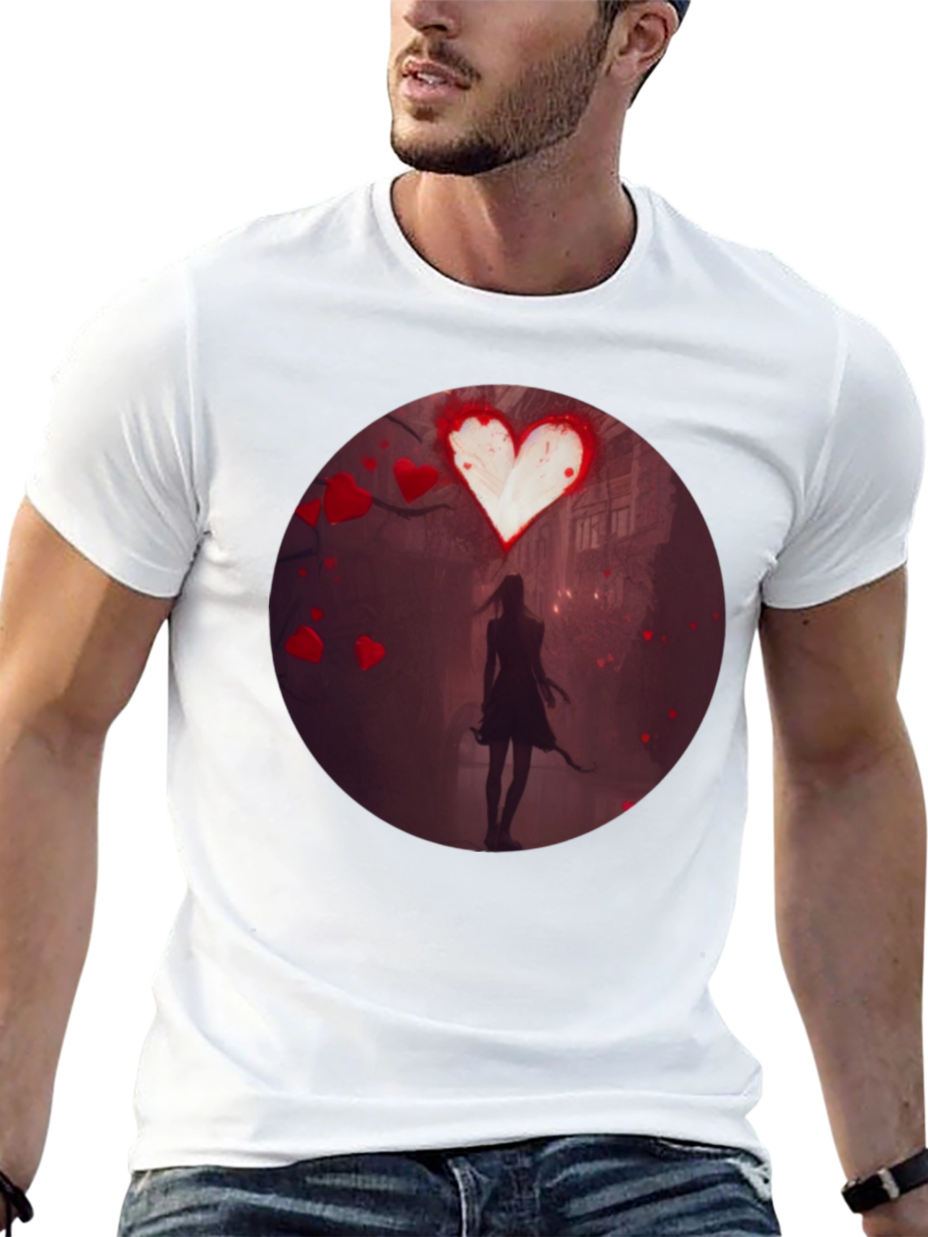 Romantic Heart Silhouette Graphic T-Shirt