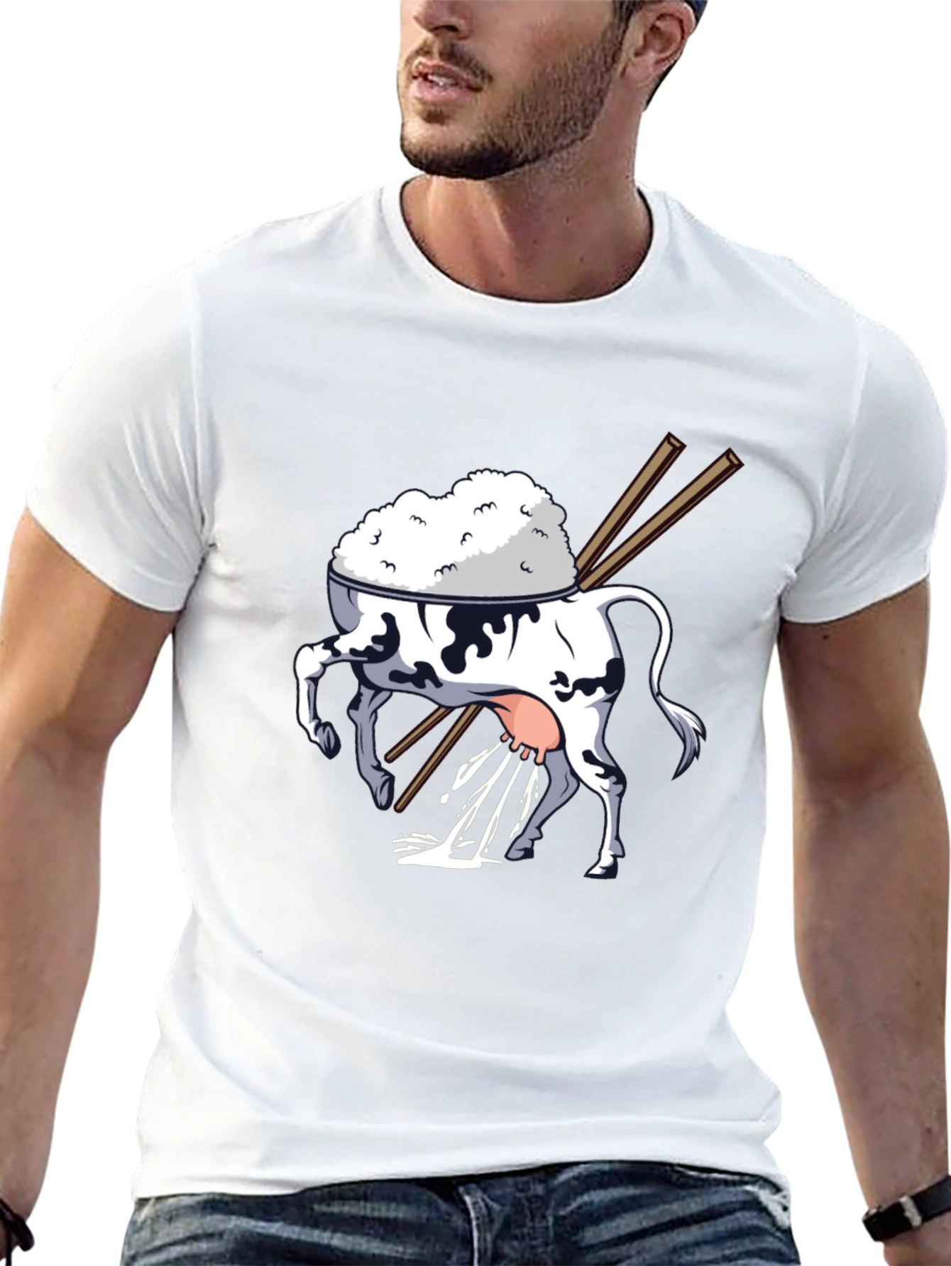Rice Cow Graphic Tee - Quirky Black T-Shirt