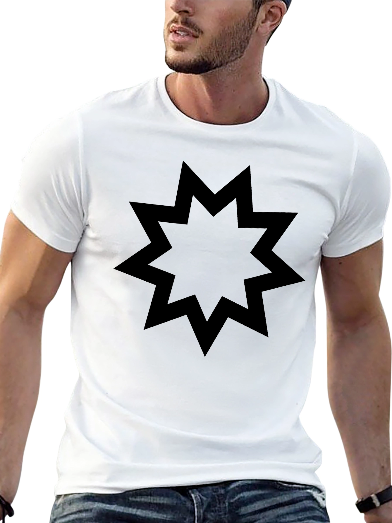 Black Nine-Pointed Star Graphic Tee - Modern Style