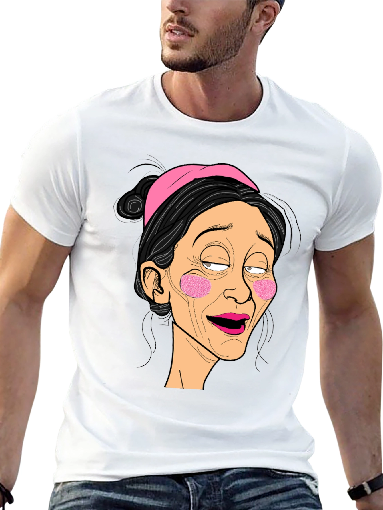 Funny Cartoon Lady Graphic Black T-Shirt