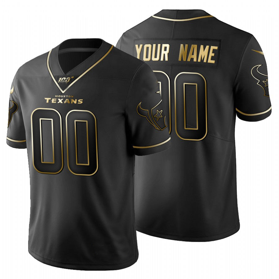 Custom1 Houston Texans Black Golden Limited 100 Jerseys Stitched American Football Jerseys