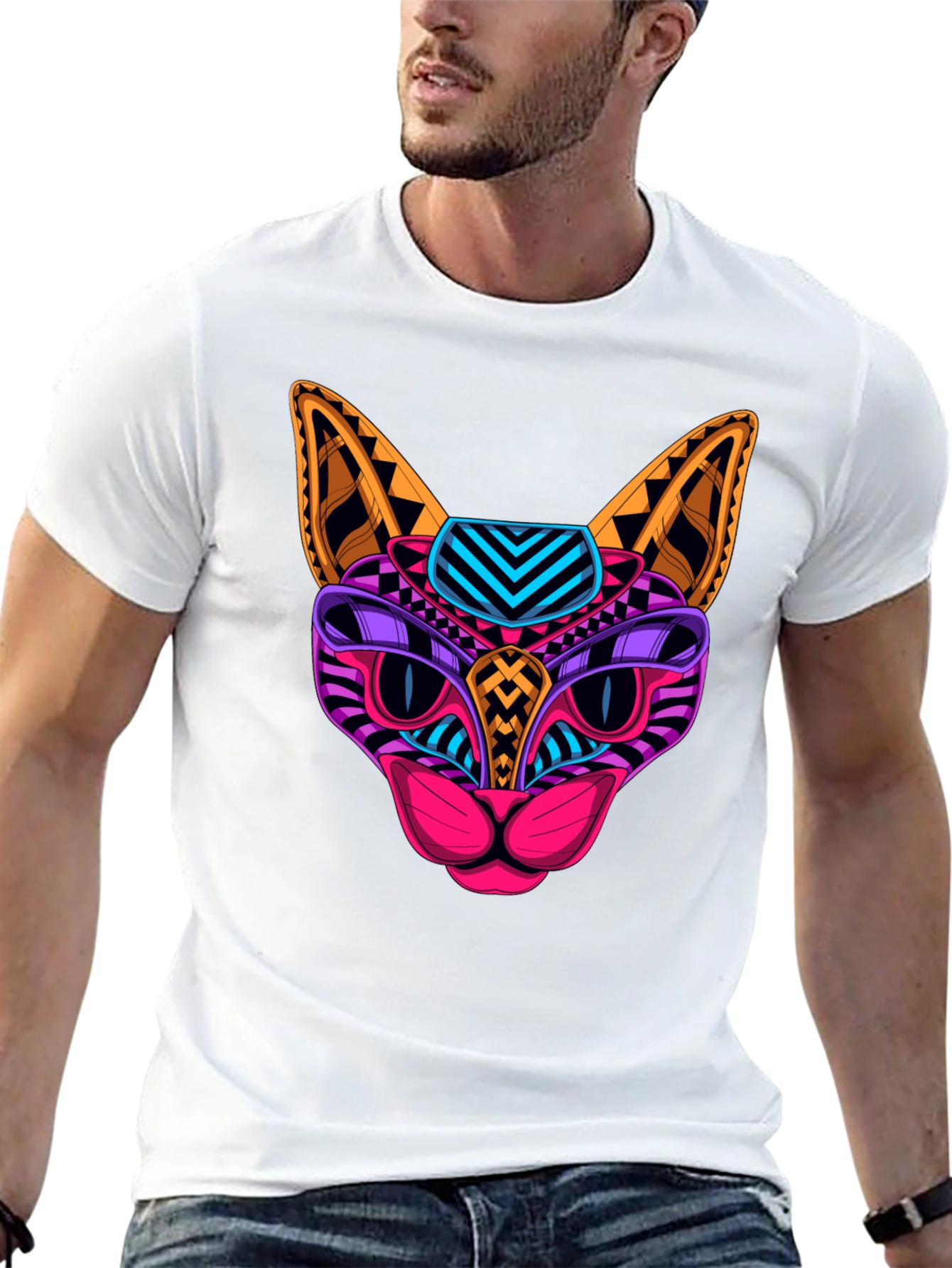 Neon Cat Graphic Tee - Unique Design