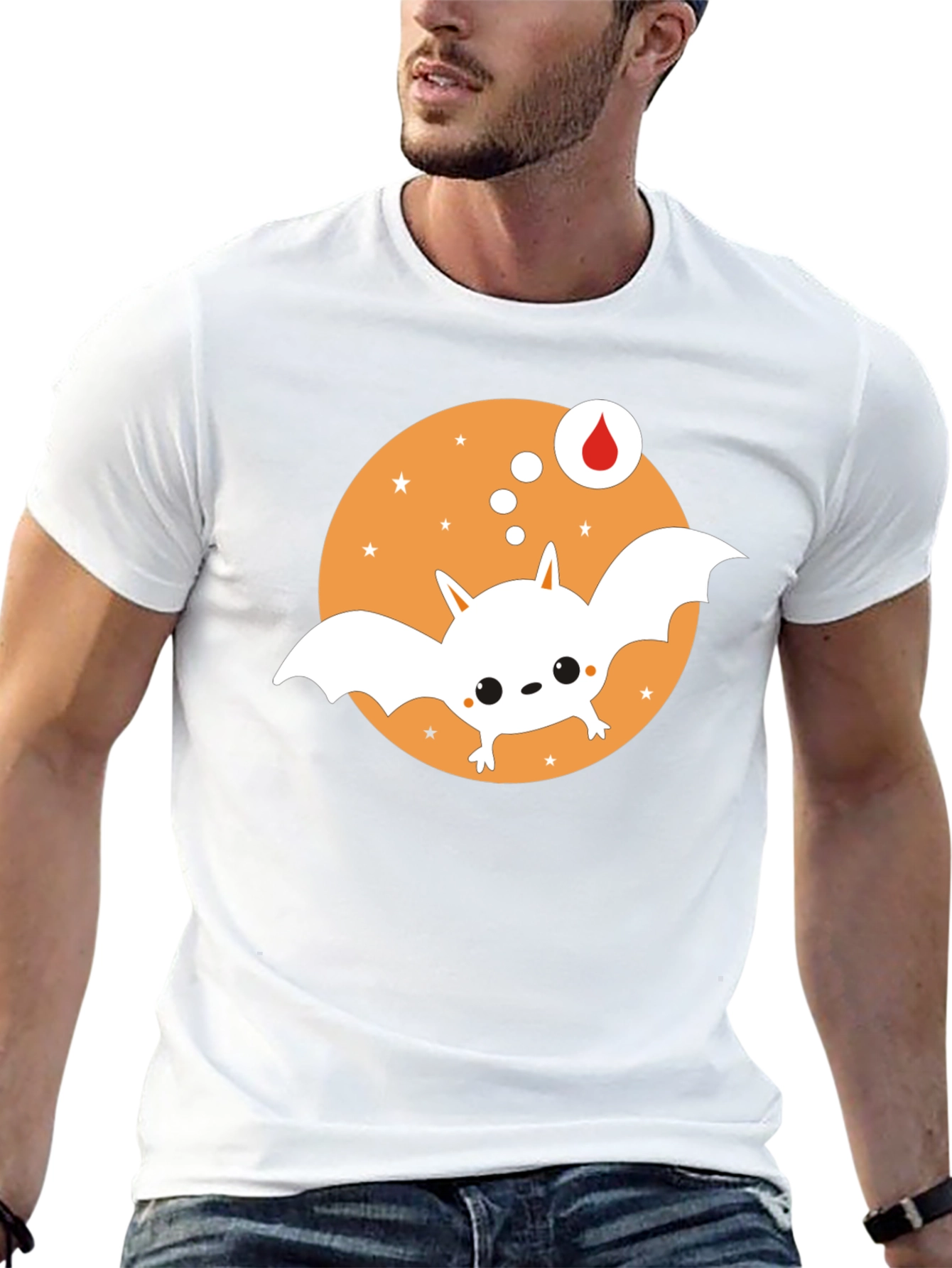 Cute Cartoon Bat Graphic Tee - Black Cotton T-Shirt