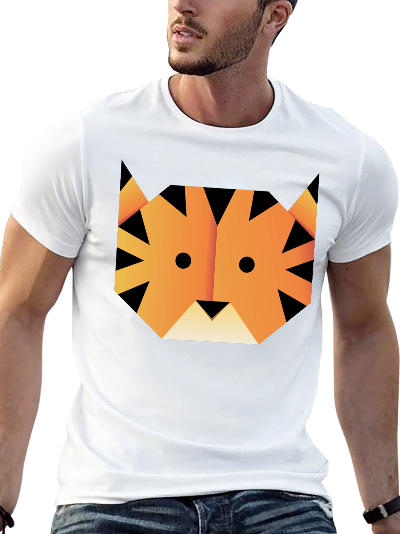 Geometric Tiger Graphic Tee - Unisex Black T-Shirt