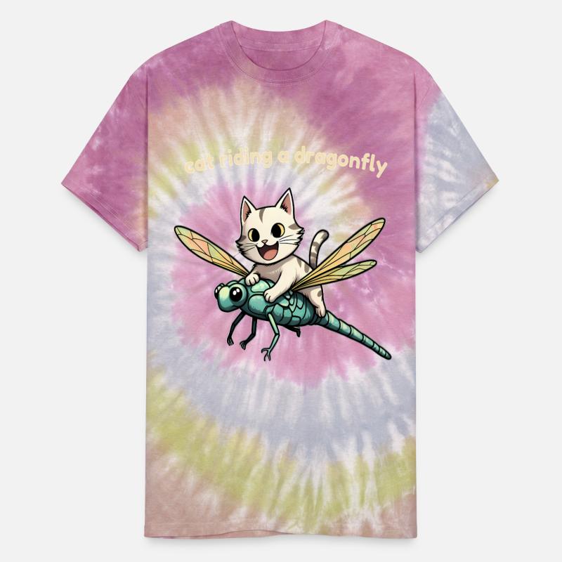 Funny Cat Riding Dragonfly in Mountain Forest Tee
