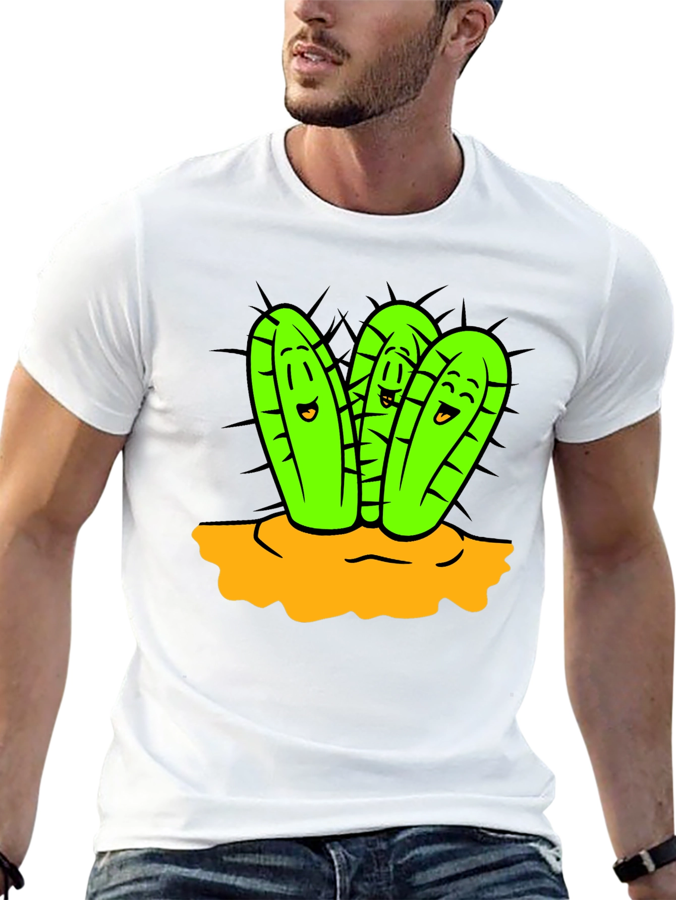 Cactus Cartoon Graphic Black T-Shirt