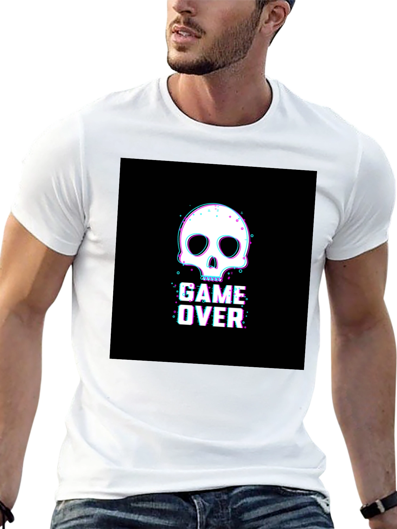 Game Over Skull Graphic Black T-Shirt