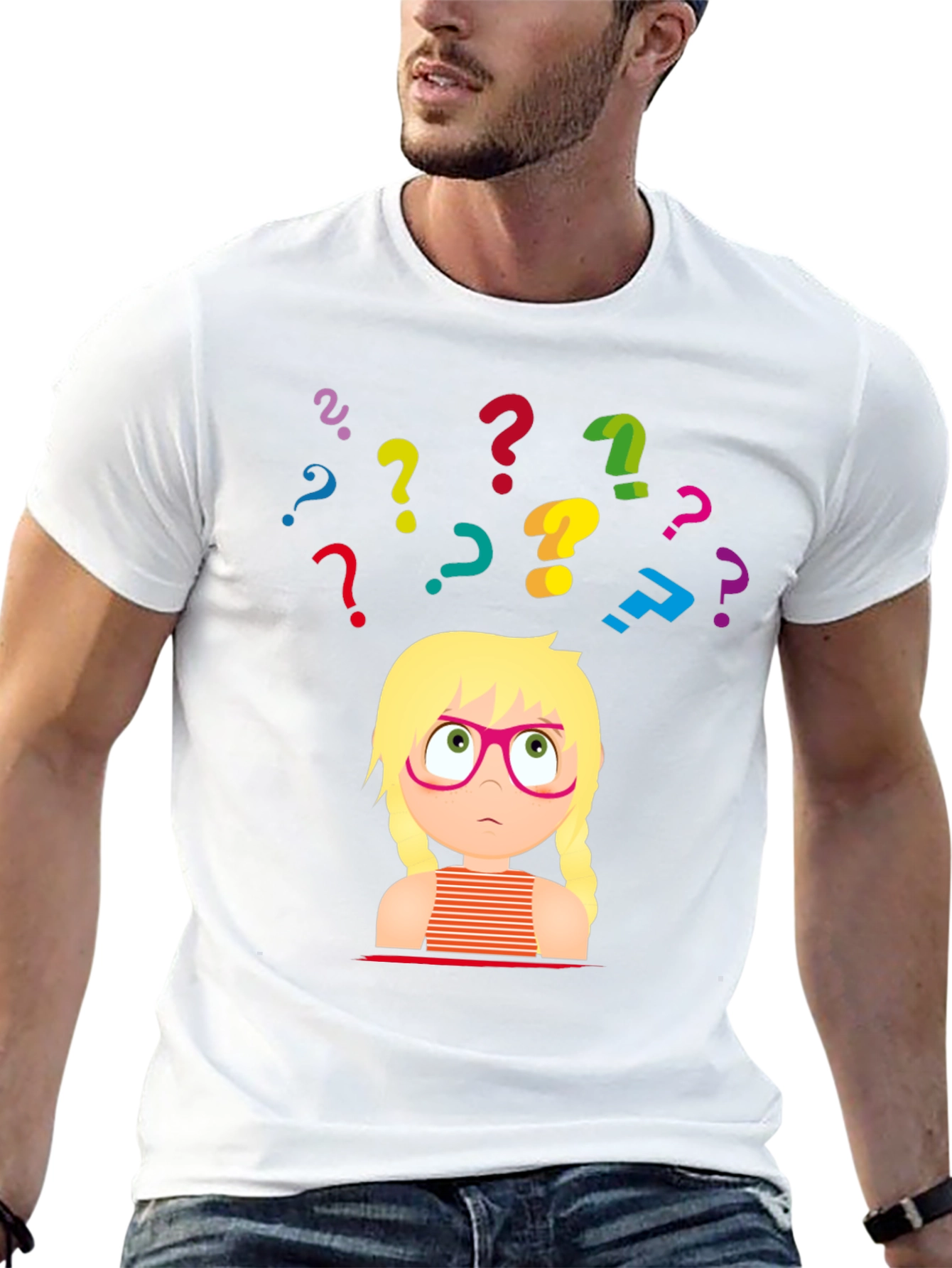 Puzzled Girl Graphic Tee - Black Cotton T-Shirt