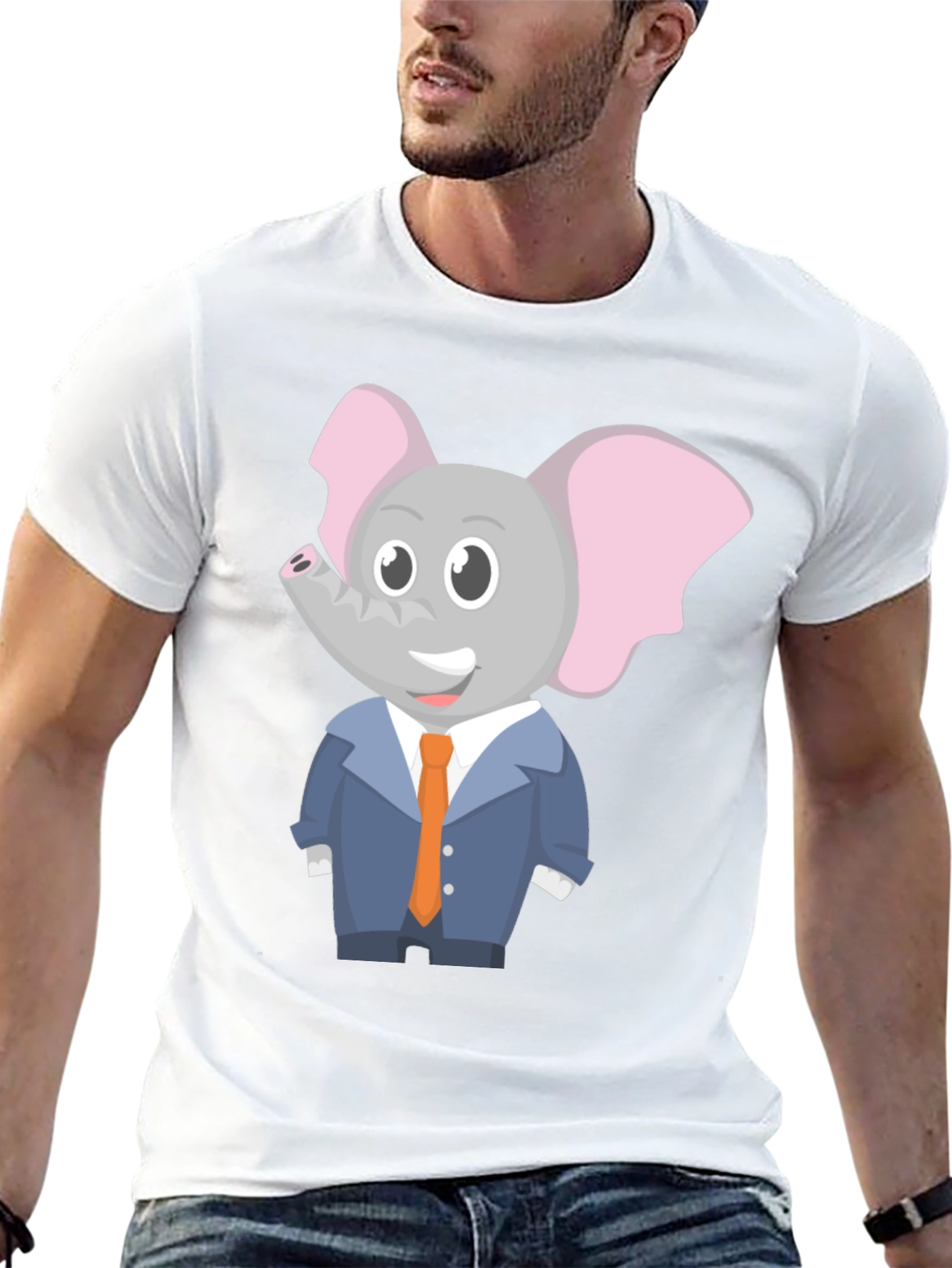 Elephant Cartoon Character Black T-Shirt