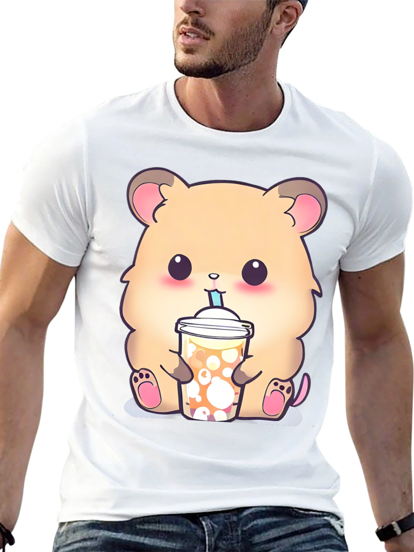 Cute Hamster Boba Tea Graphic T-Shirt