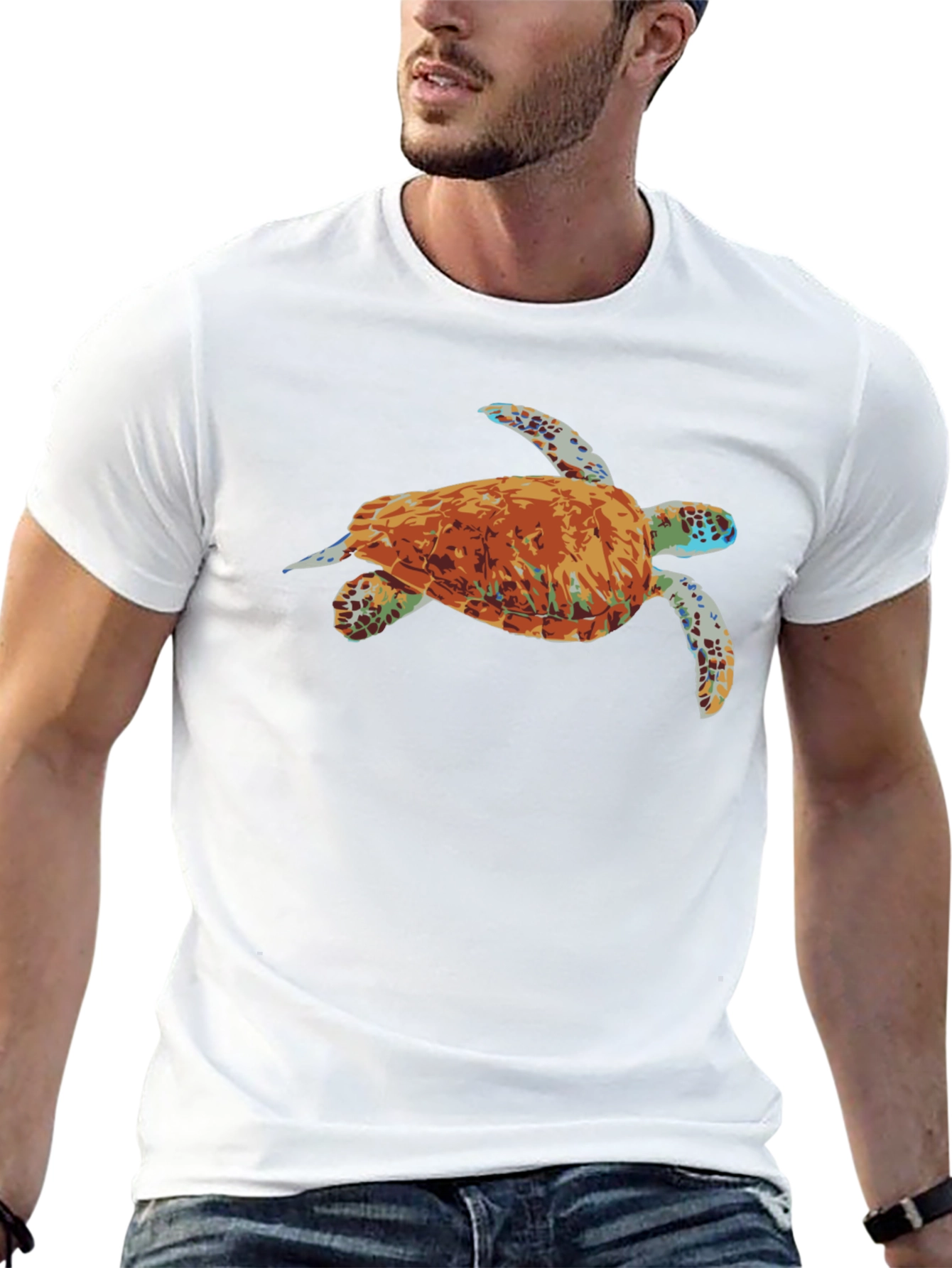 Mens Black T-Shirt with Turtle Graphic