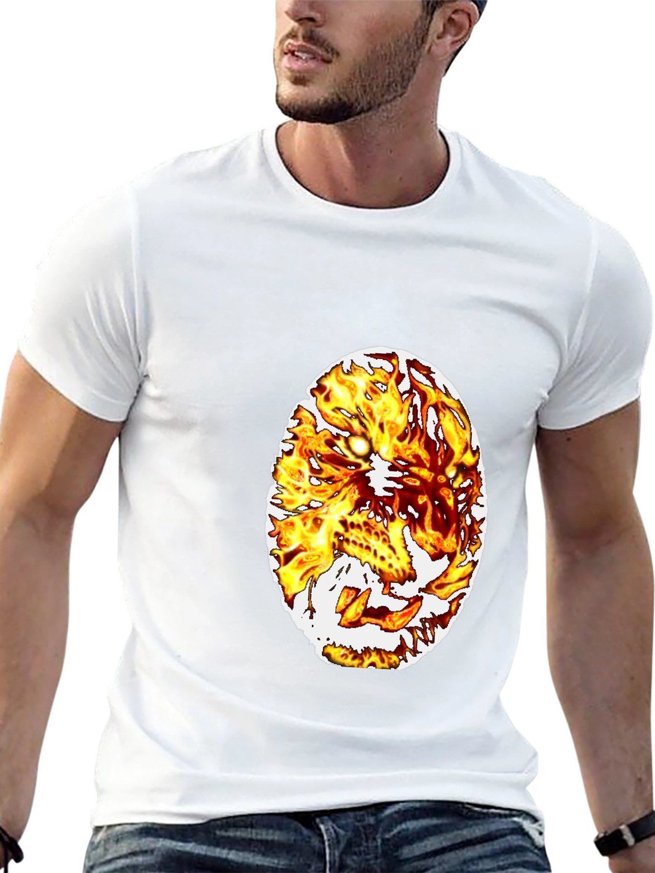 Fiery Lion Graphic Tee - Black Cotton Blend