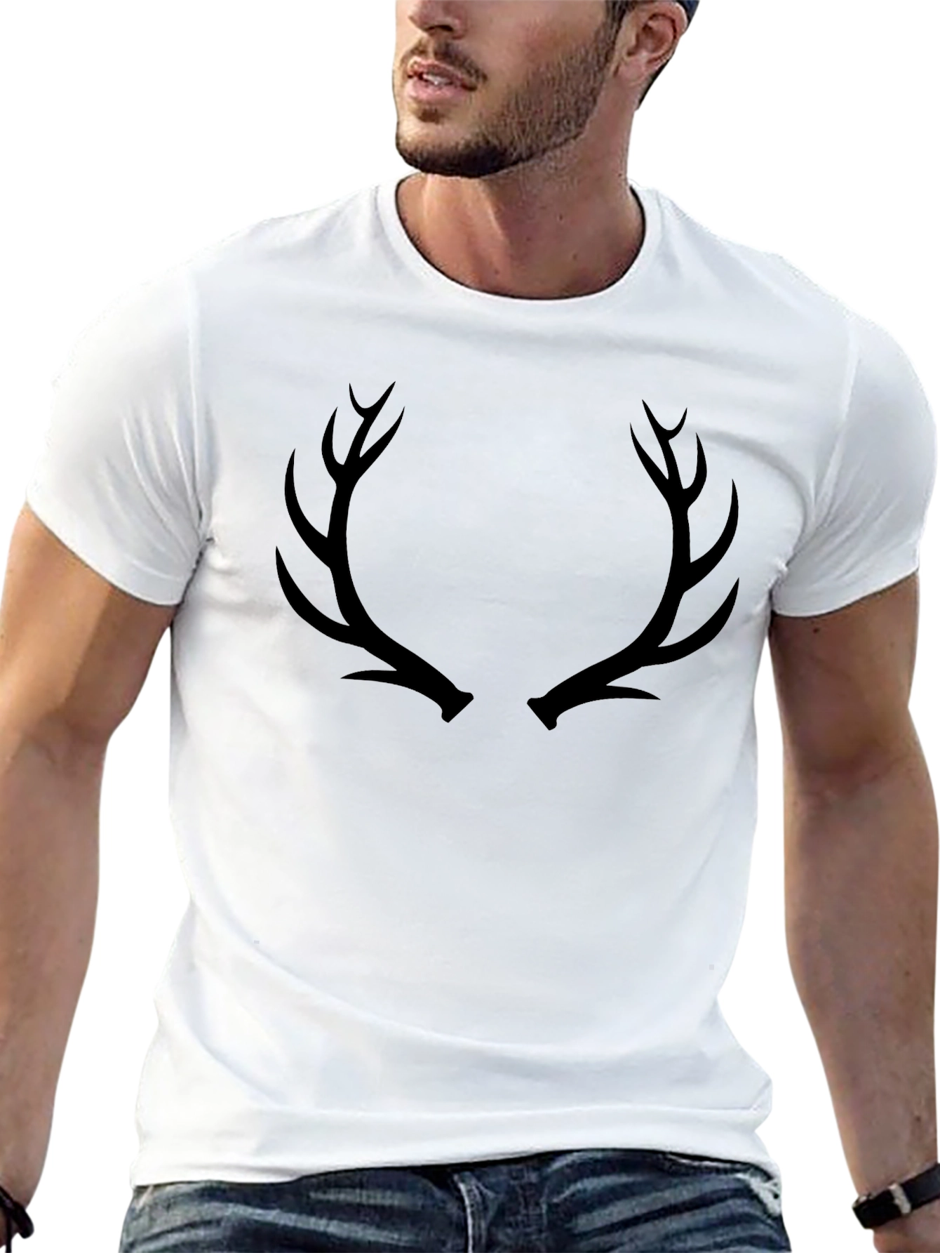 Mens Black Antler Graphic T-Shirt