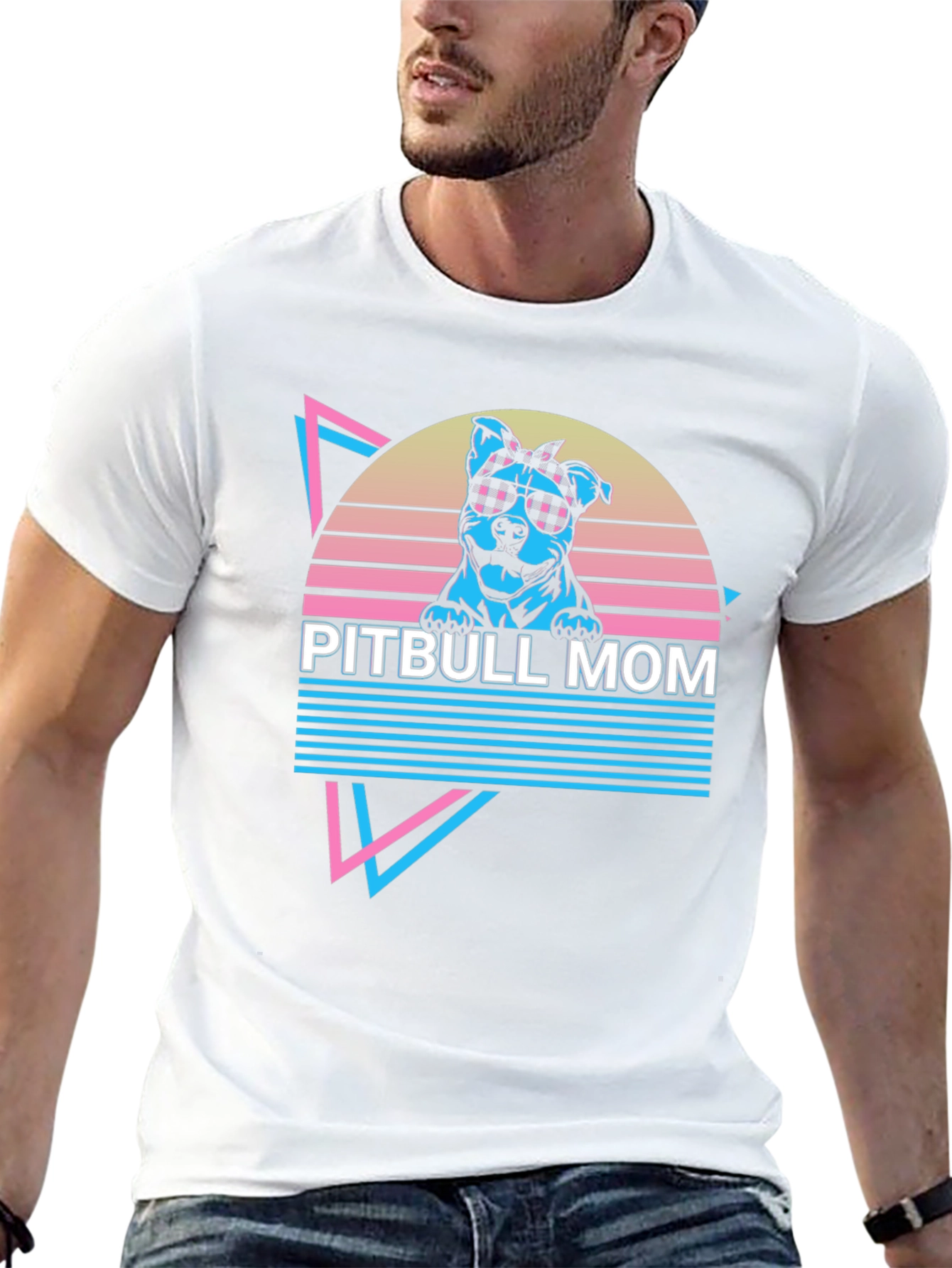 Pitbull Mom Graphic Tee - Retro 80s Style