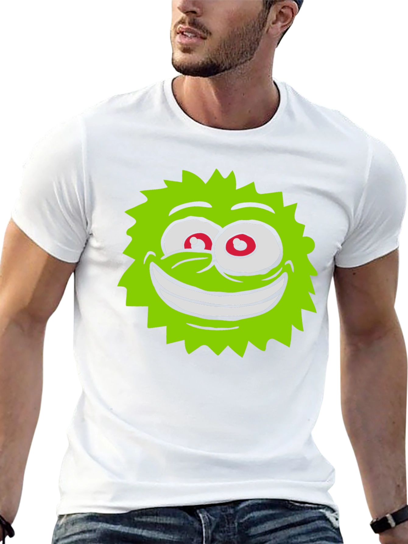 Funny Green Monster Face Black T-Shirt