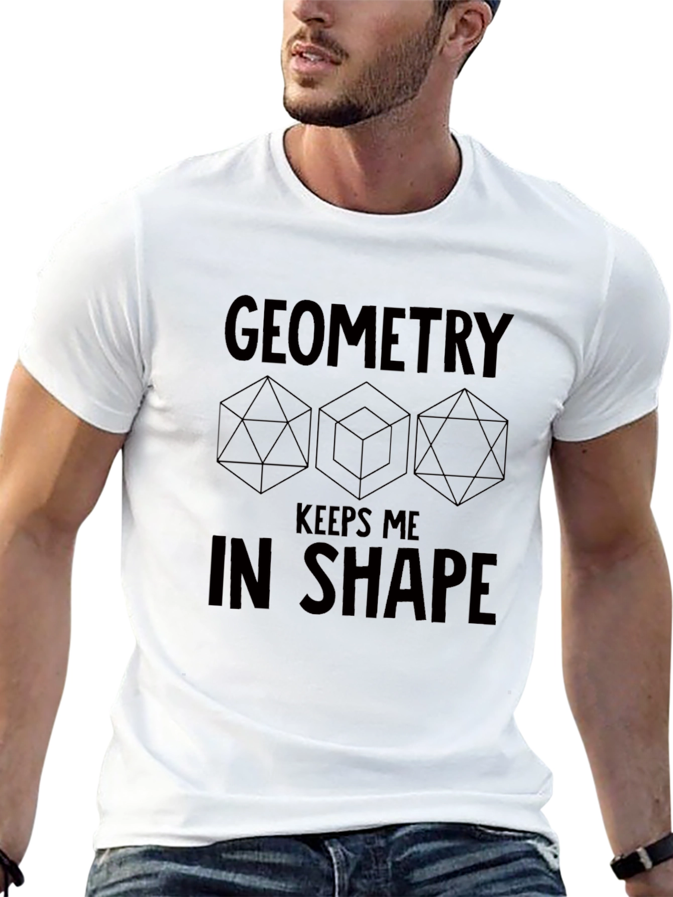 Geometry Keeps Me in Shape Black Graphic T-Shirt