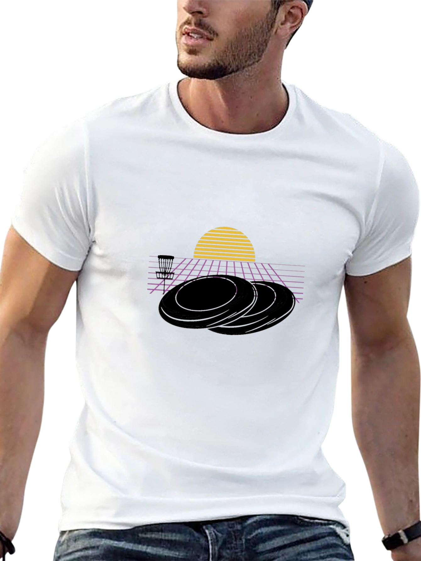 Retro Disc Golf T-Shirt - Synthwave Style