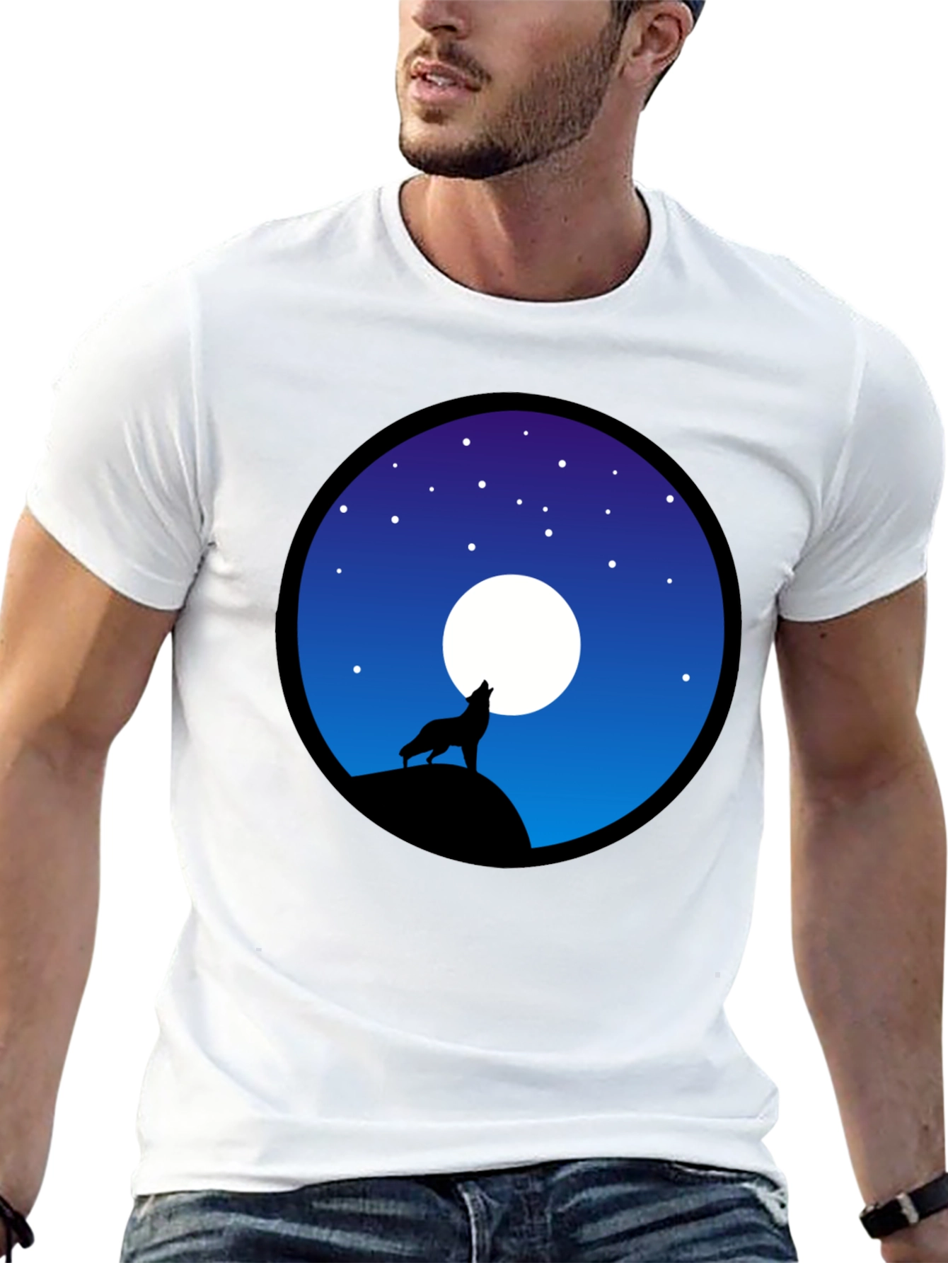 Wolf Howling at Moon Graphic T-Shirt - Black
