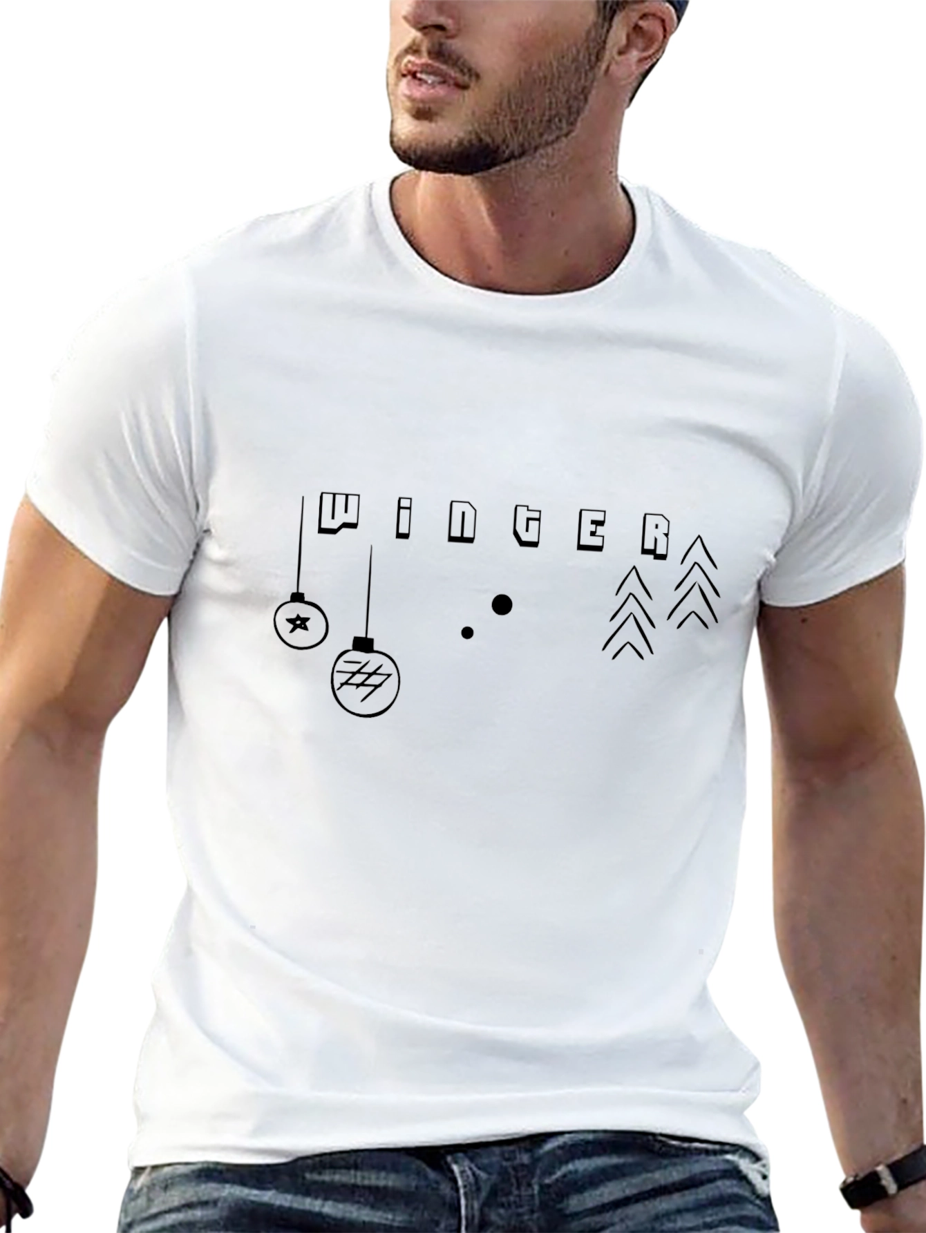 Winter Graphic Print Black T-Shirt