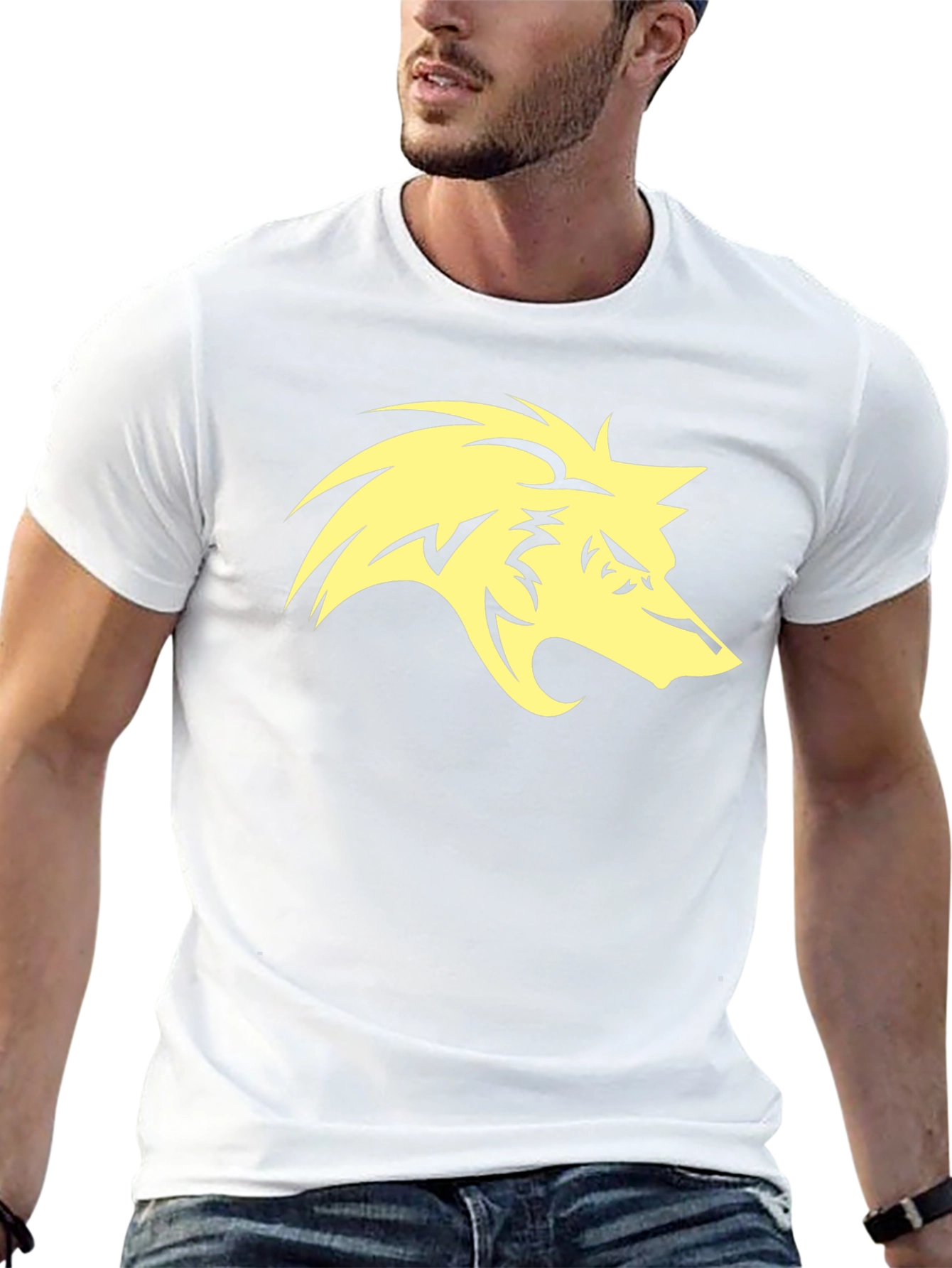Mens Black T-Shirt with Yellow Wolf Graphic
