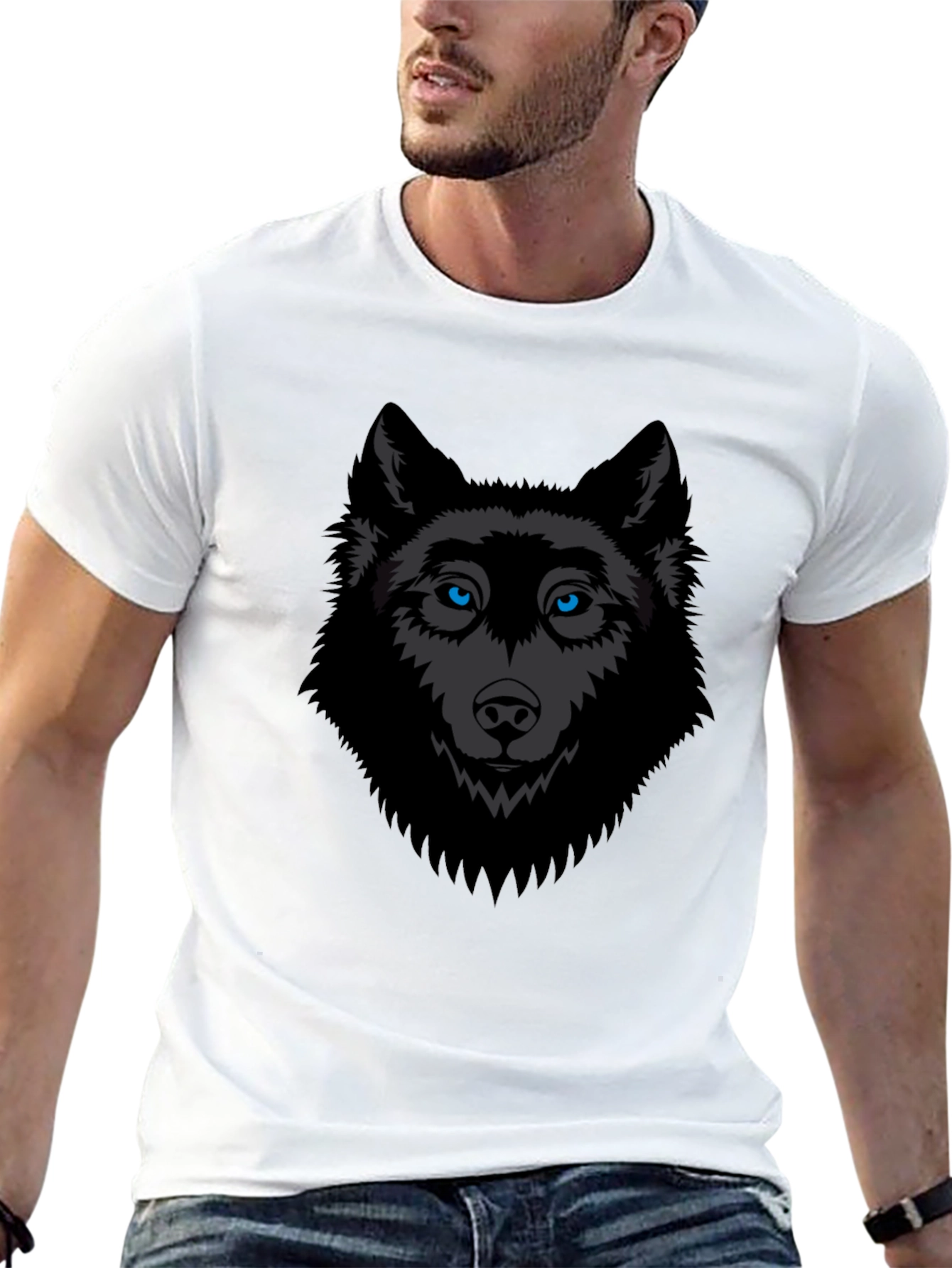 Mens Black Wolf Graphic T-Shirt