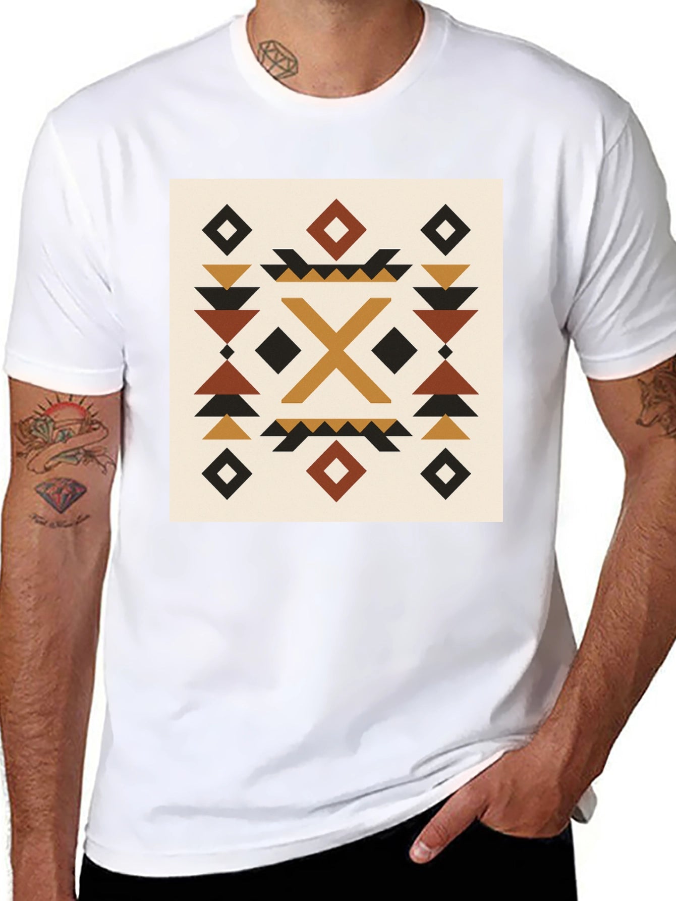Geometric Aztec Print Black T-Shirt