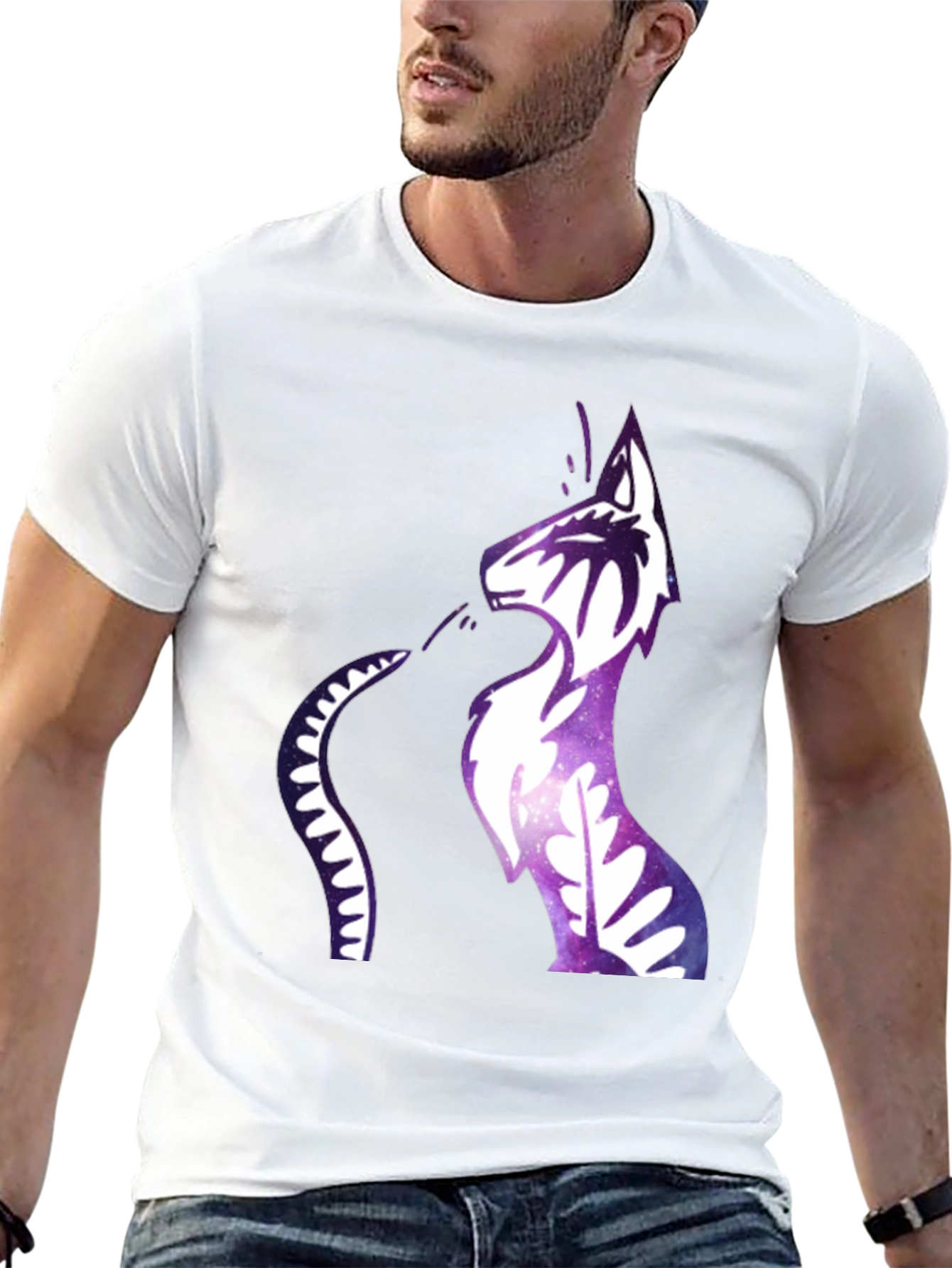 Galaxy Cat Graphic Print Black T-Shirt