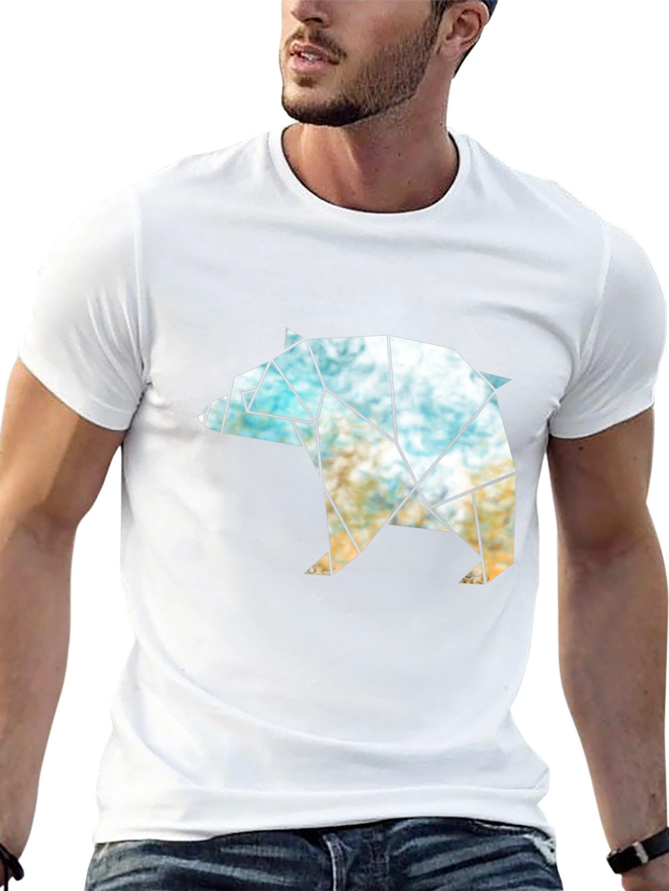 Geometric Bear Graphic T-Shirt - Modern Black Tee