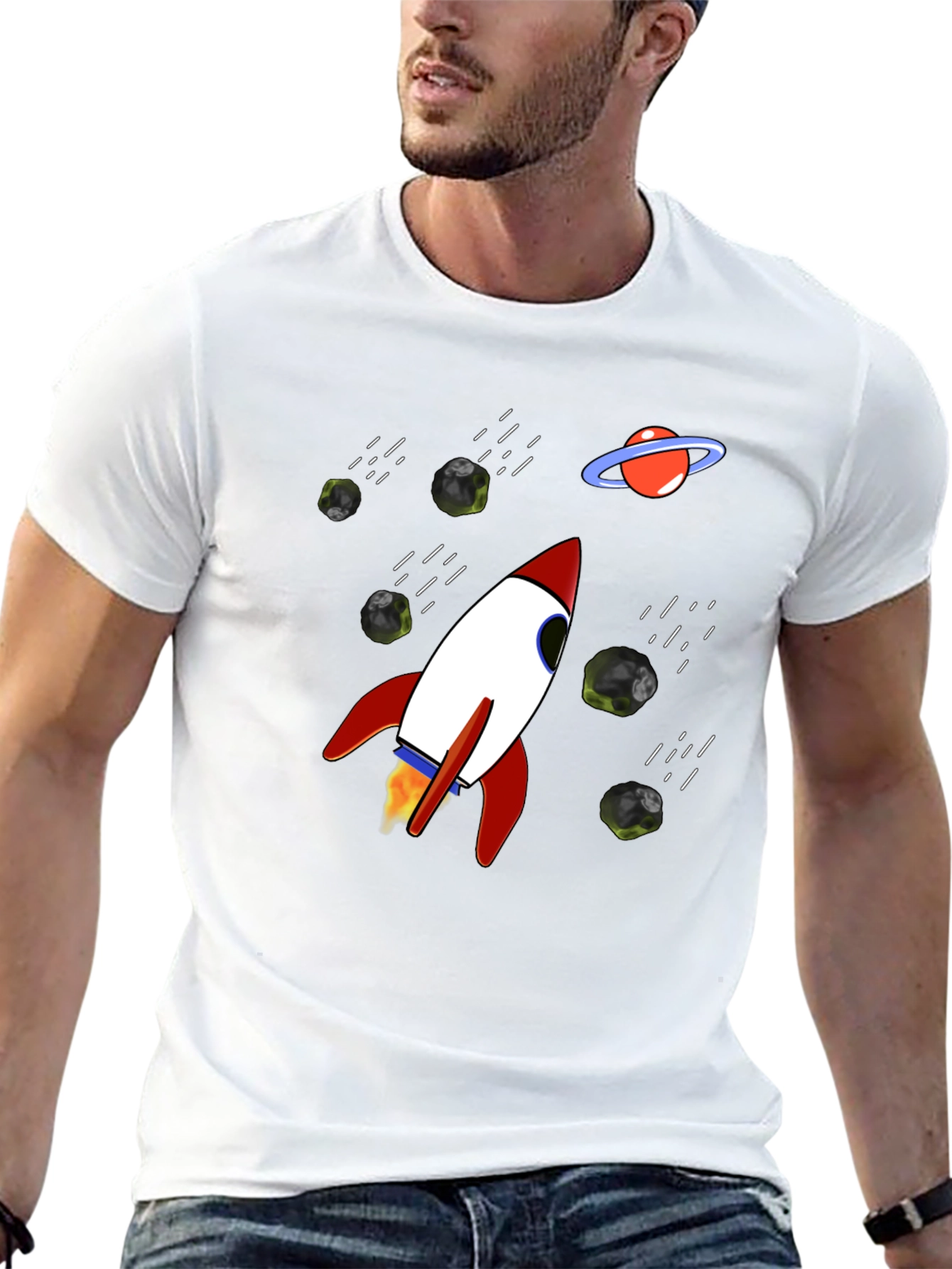 Rocket Space T-Shirt - Black Graphic Tee