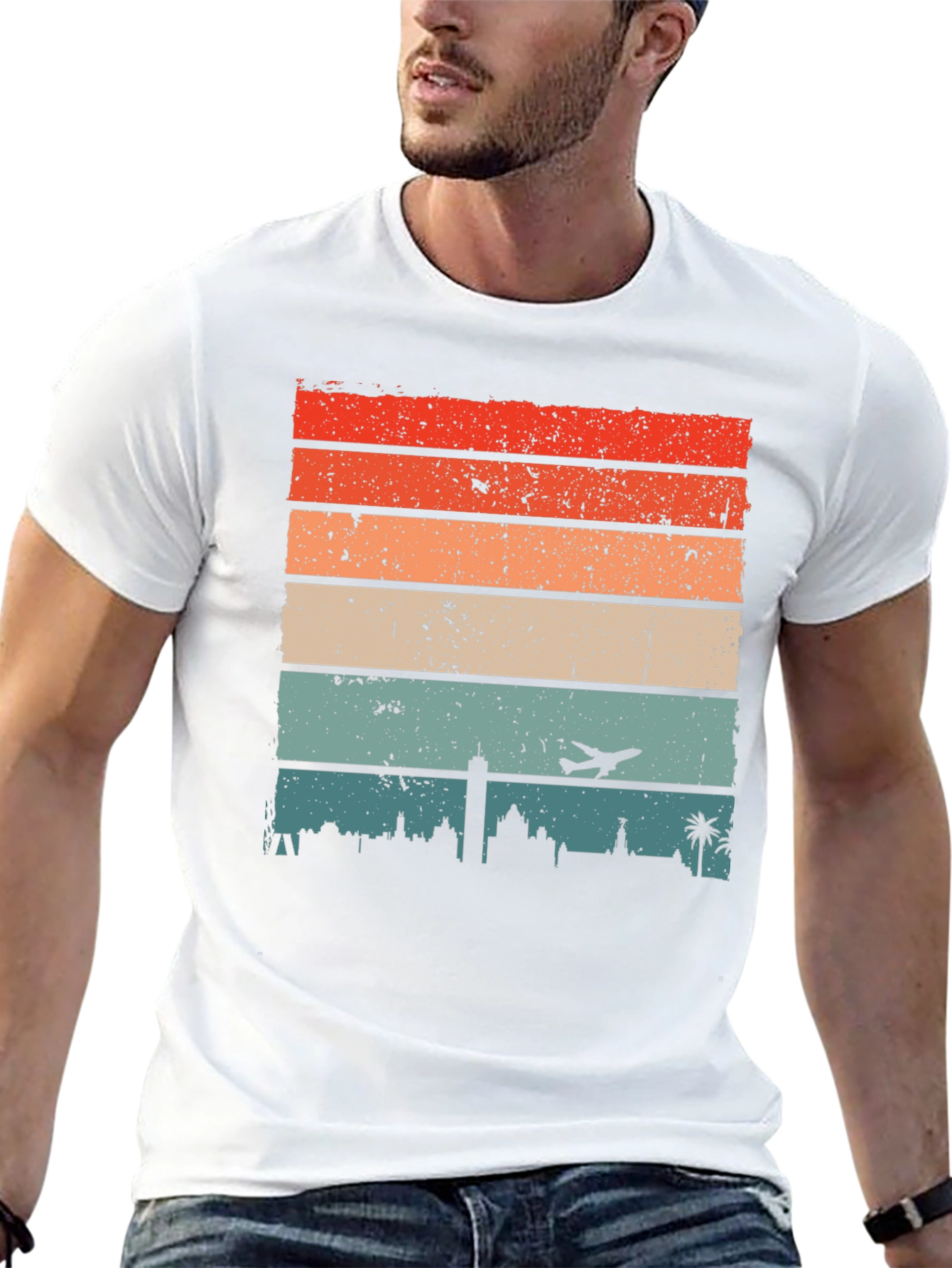 Retro Cityscape Airplane T-Shirt