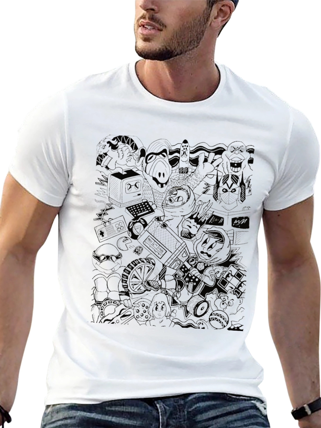 Retro Cartoon Mashup Black T-Shirt