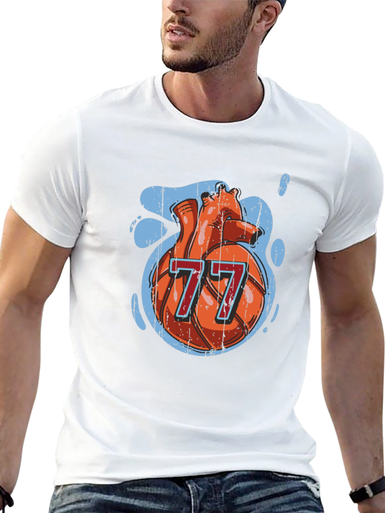 Basketball Heart Number 77 Graphic Tee
