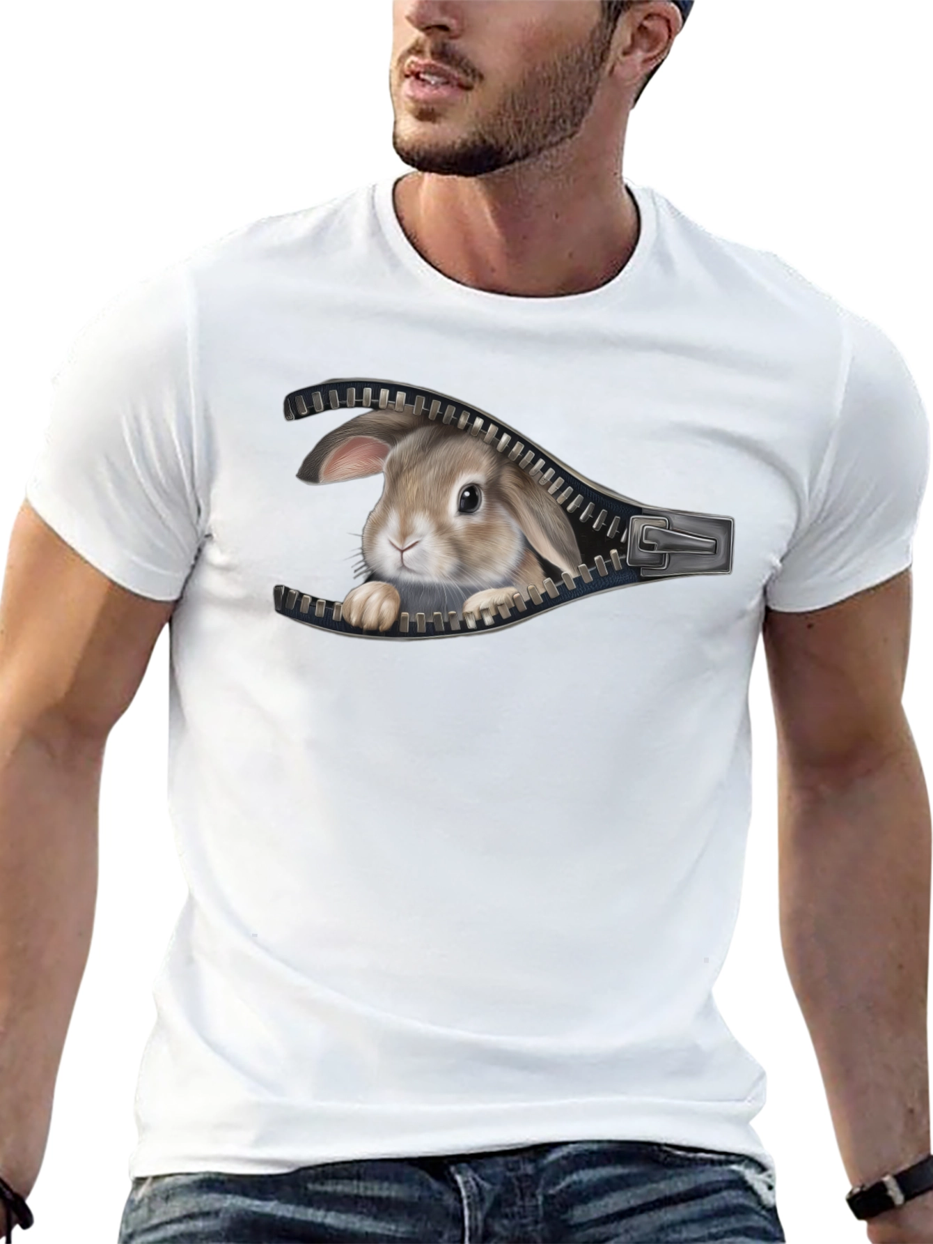 Rabbit Zipper T-Shirt - Peekaboo Bunny Design
