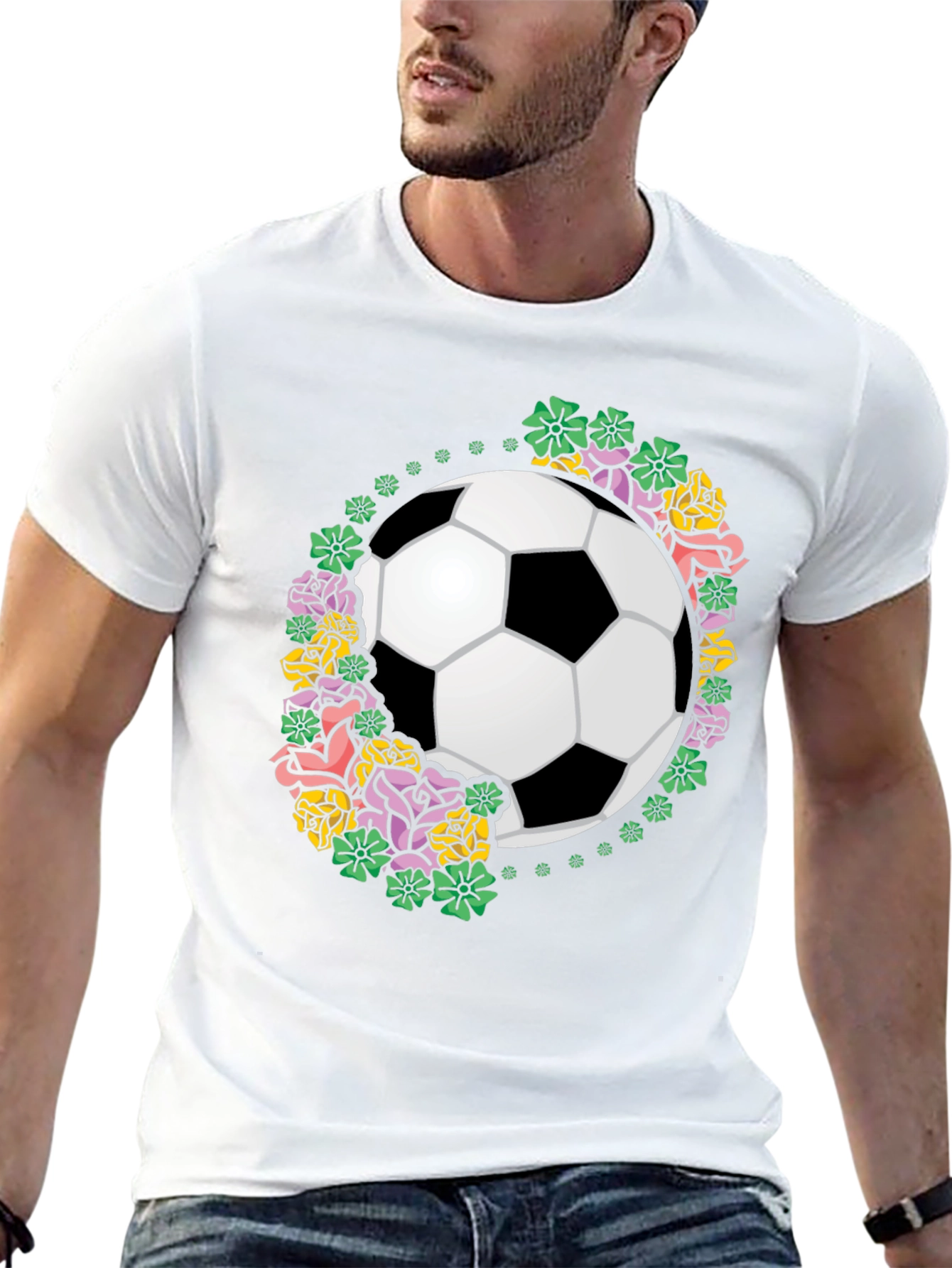 Floral Soccer Ball Graphic T-Shirt