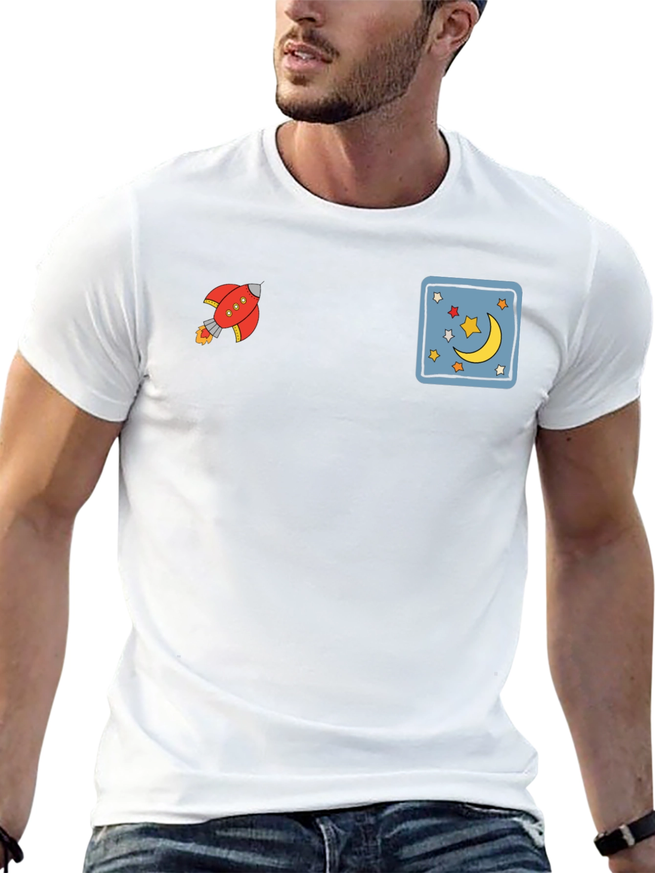 Novelty Graphic Tee - Rocket & Moon Design
