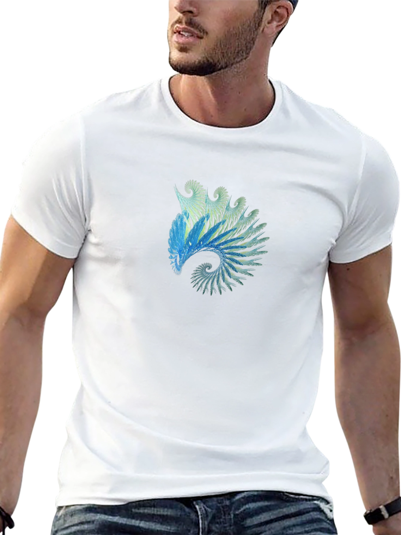 Abstract Blue Spiral Graphic Tee - Black Cotton