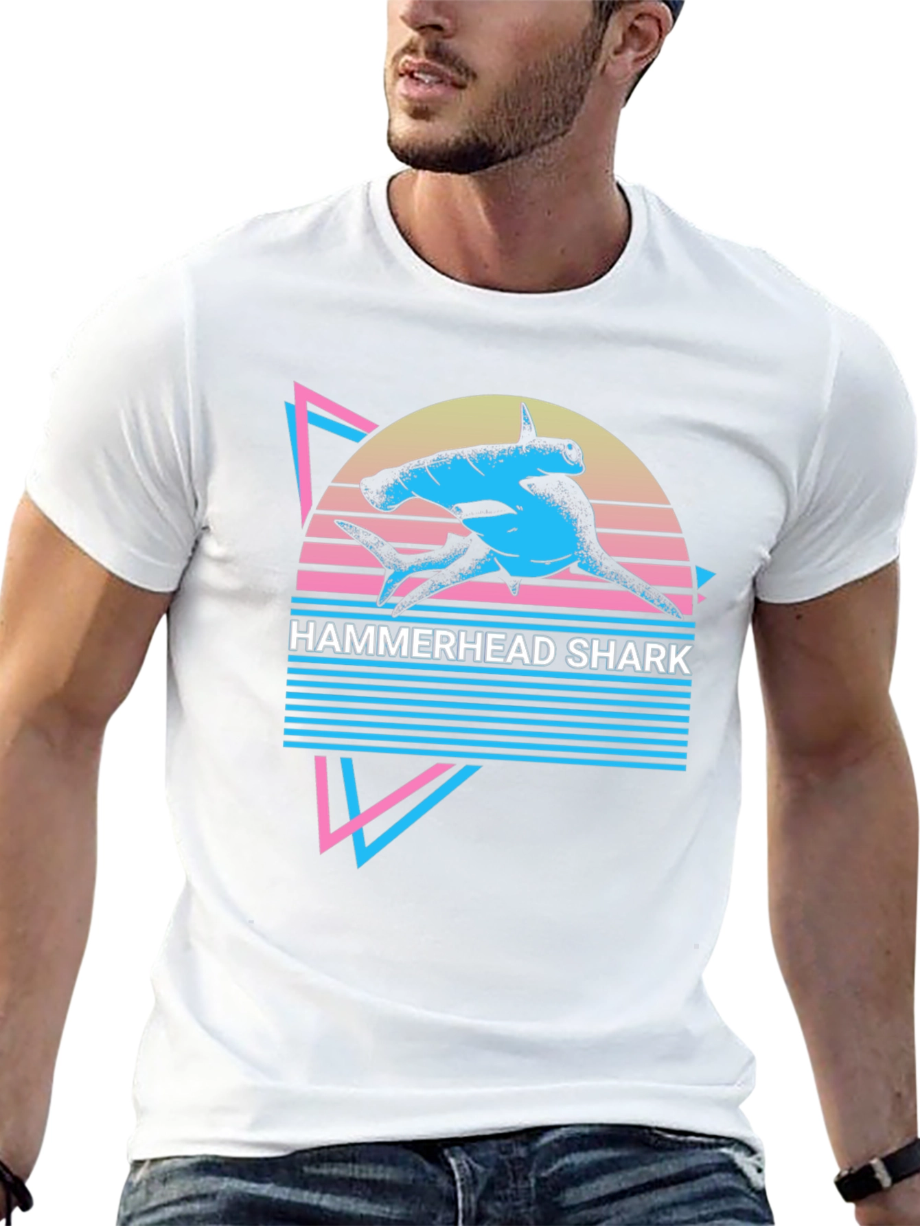 Hammerhead Shark Retro T-Shirt - Synthwave Style