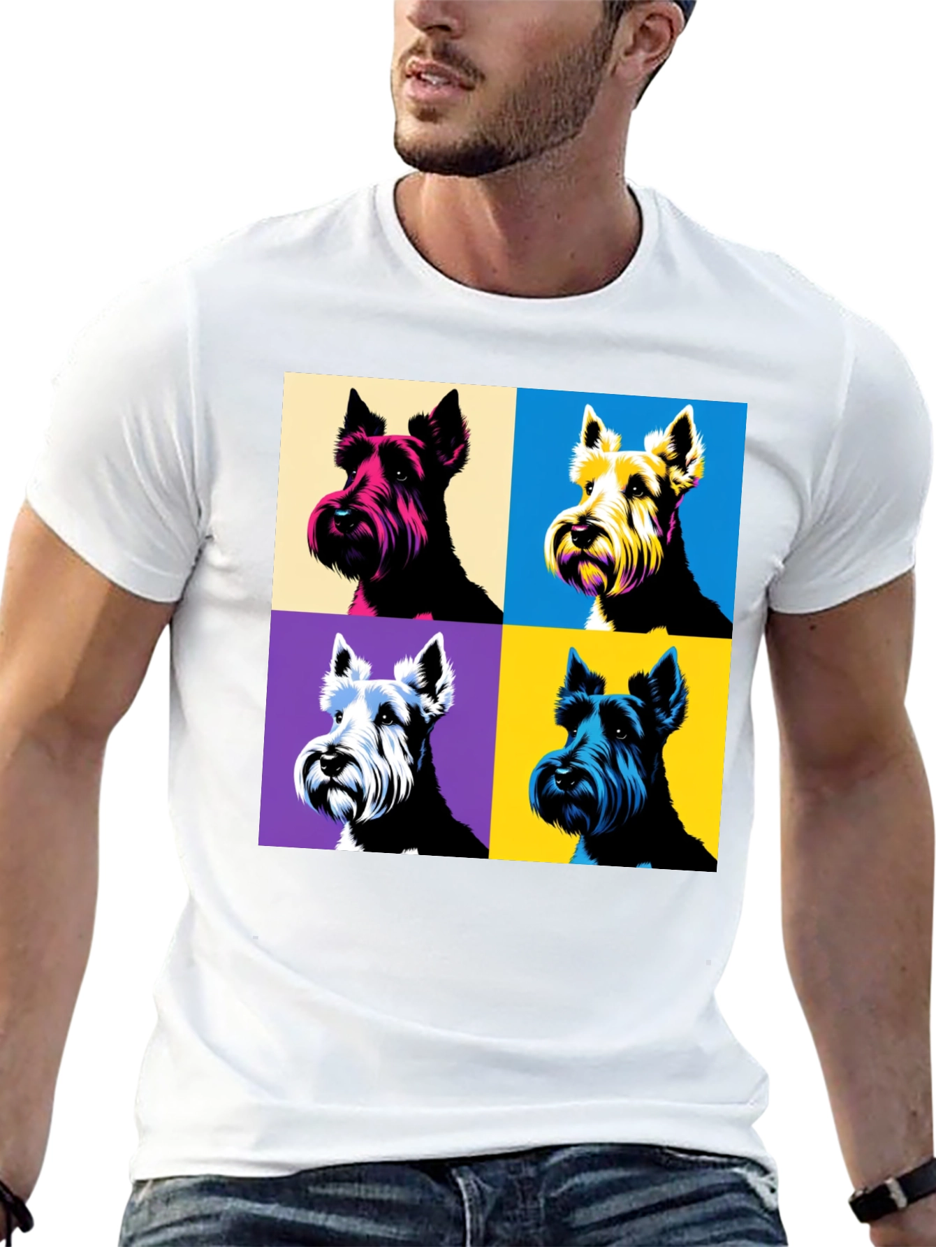 Pop Art Dog Print Black T-Shirt