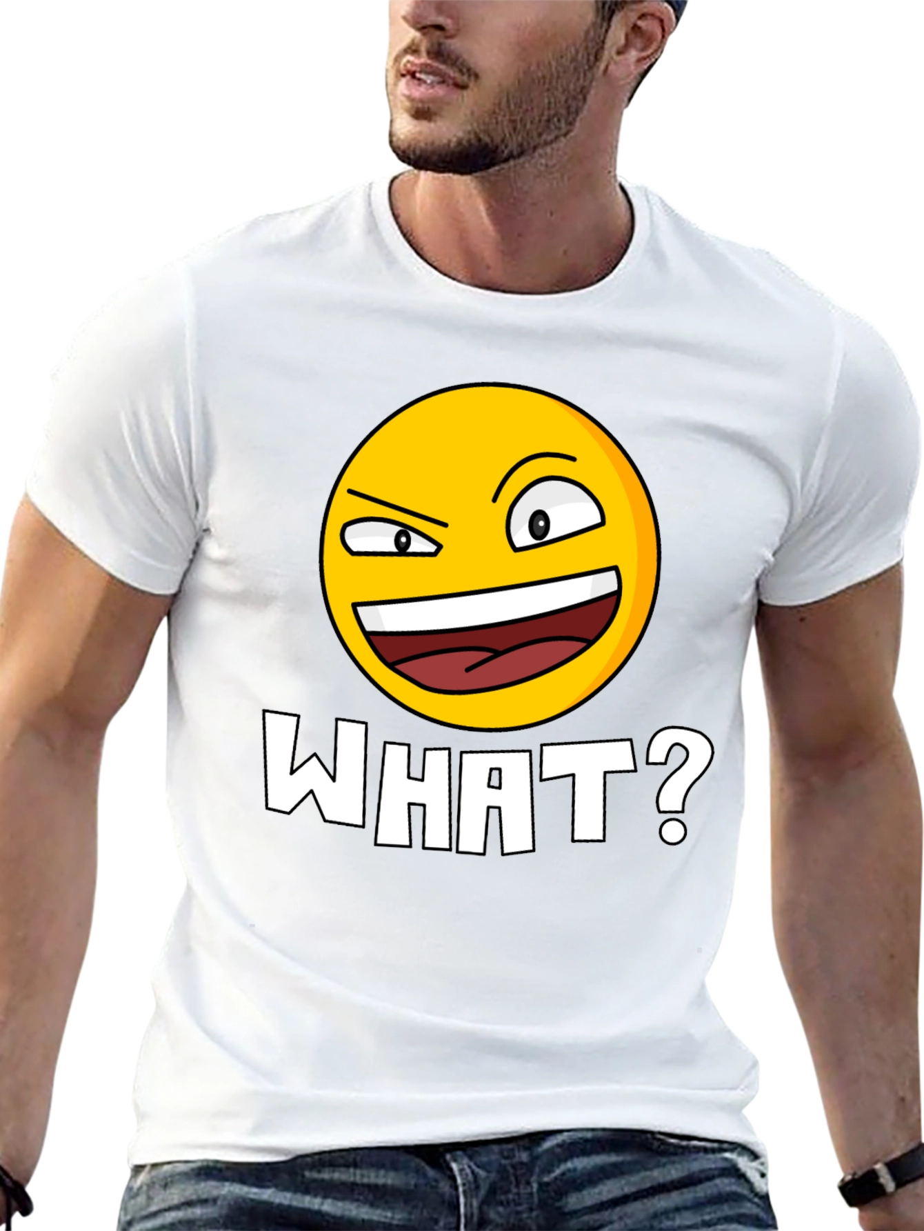 Funny Emoji WHAT? Black T-Shirt